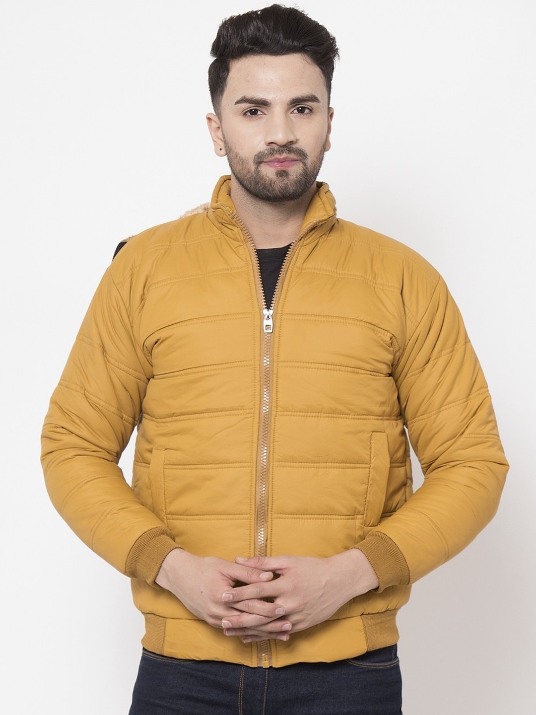 

VOXATI Men Mustard Yellow Solid Bomber Jacket
