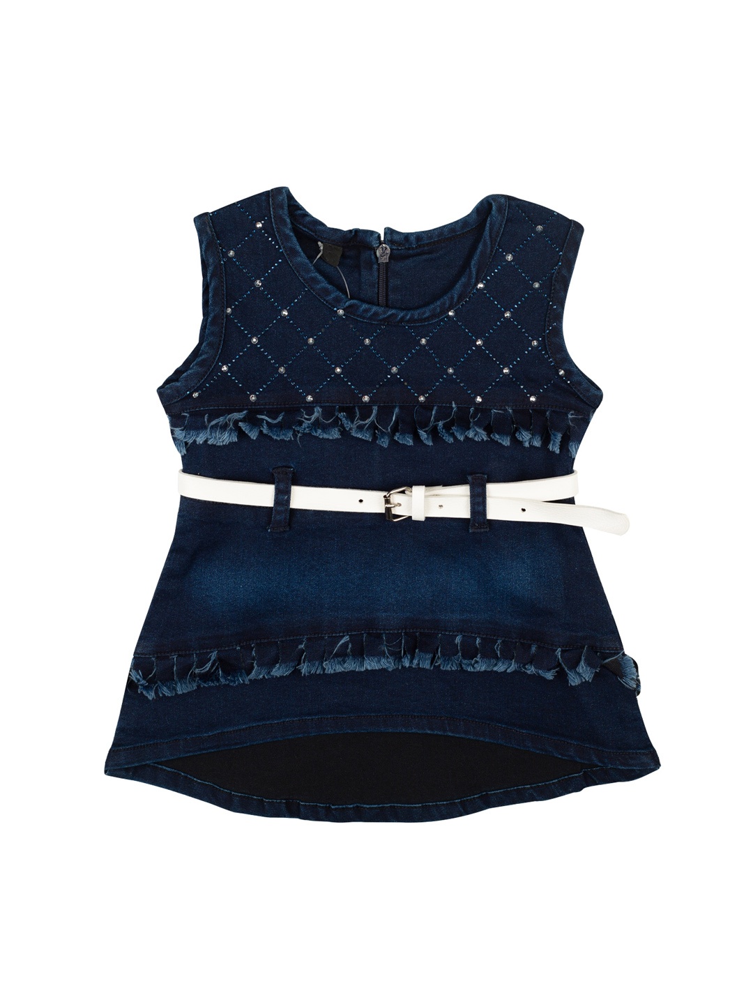 

MeeMee Girls Blue Self Design A-Line Denim Dress