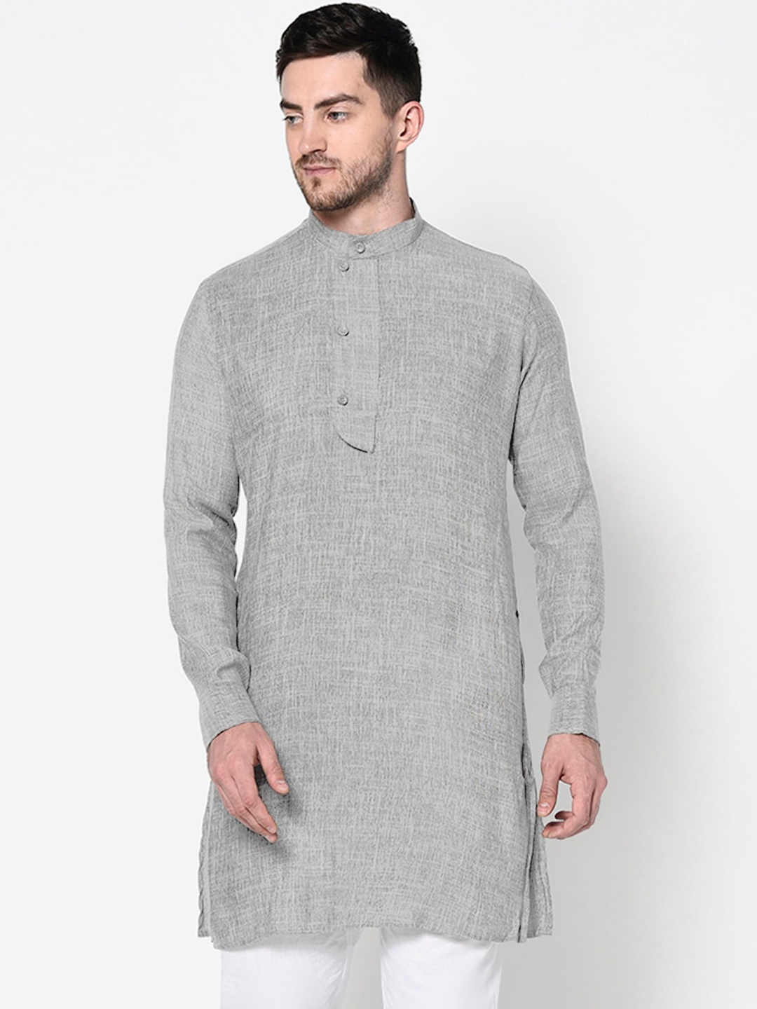 DEYANN Men Grey Solid Kurta