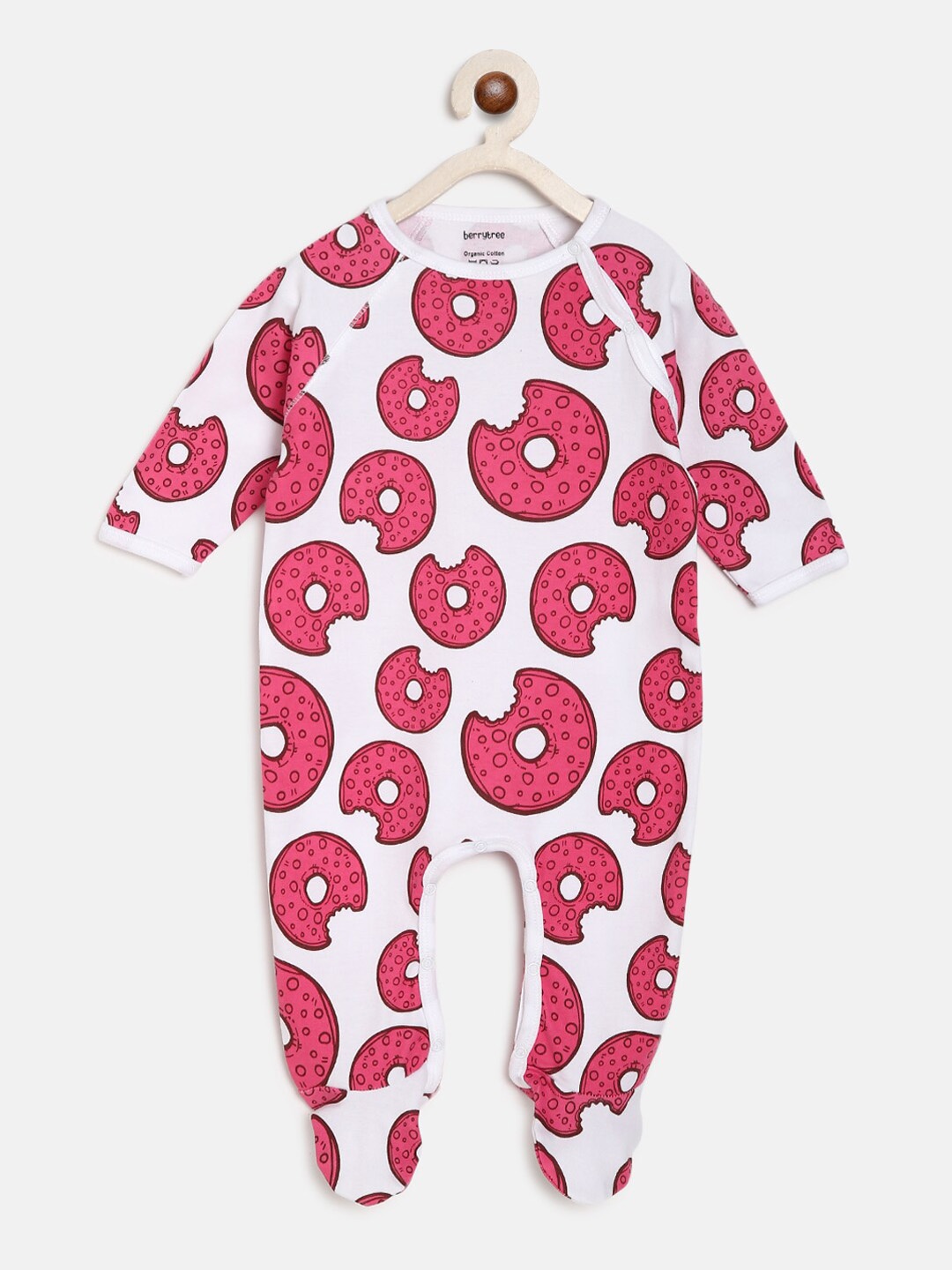 

berrytree Kids Pink & White Printed Organic Cotton Sustainable Rompers