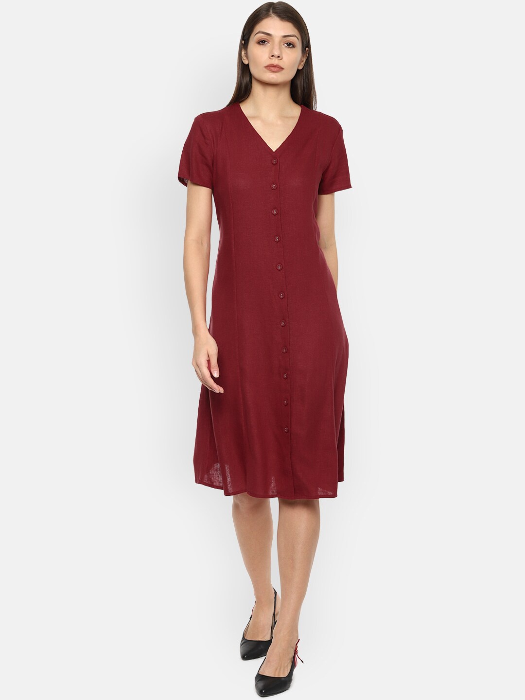 

Van Heusen Woman Maroon Solid A-Line Dress