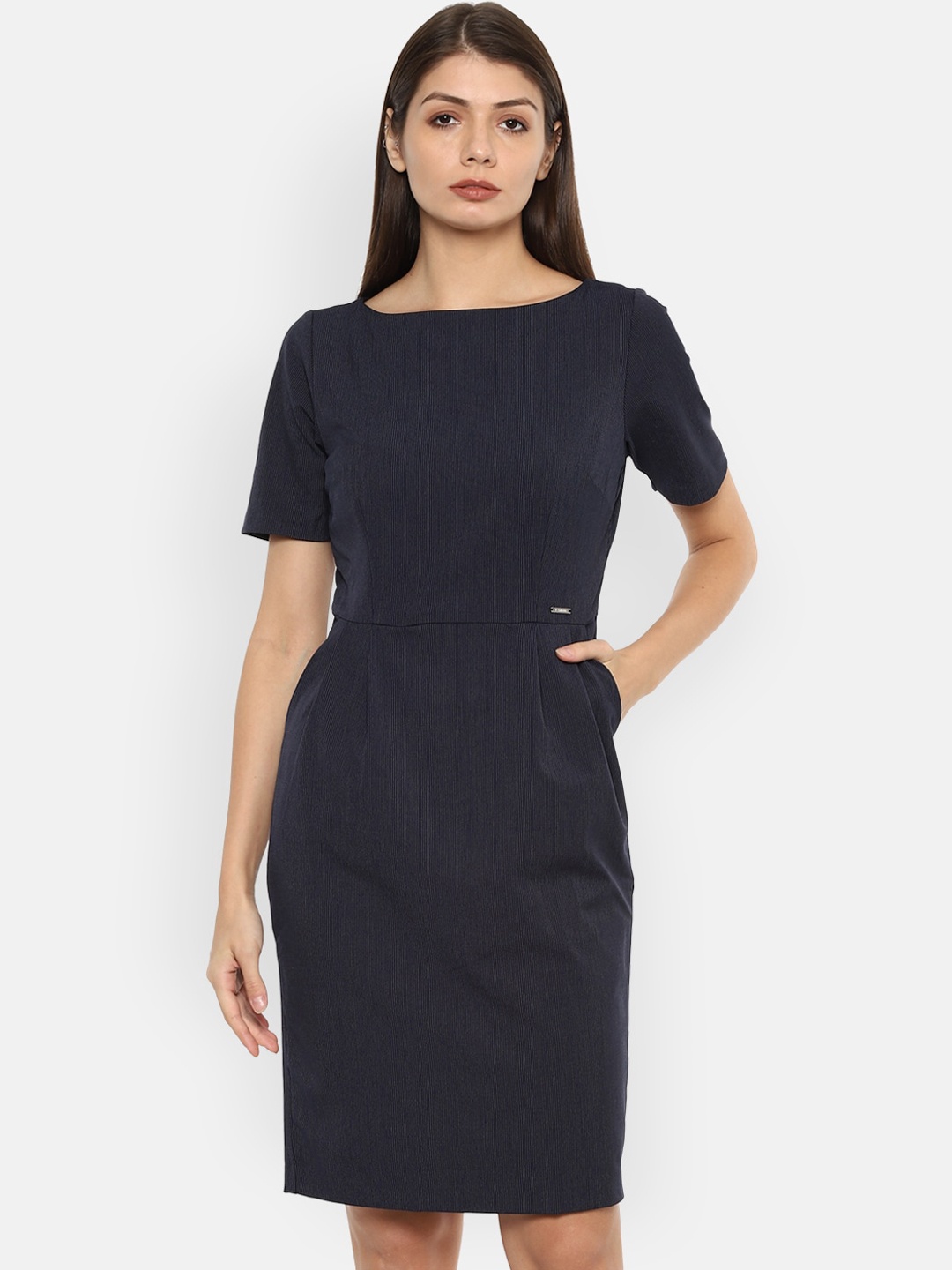 

Van Heusen Woman Women Navy Blue Checked Sheath Dress