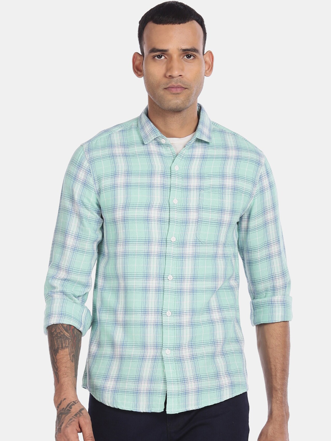 

Cherokee Men Green & White Checked Shirt