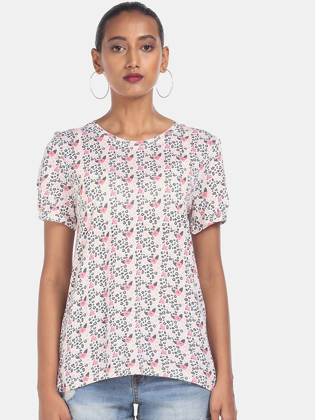 

Cherokee White & Pink Printed Regular Top