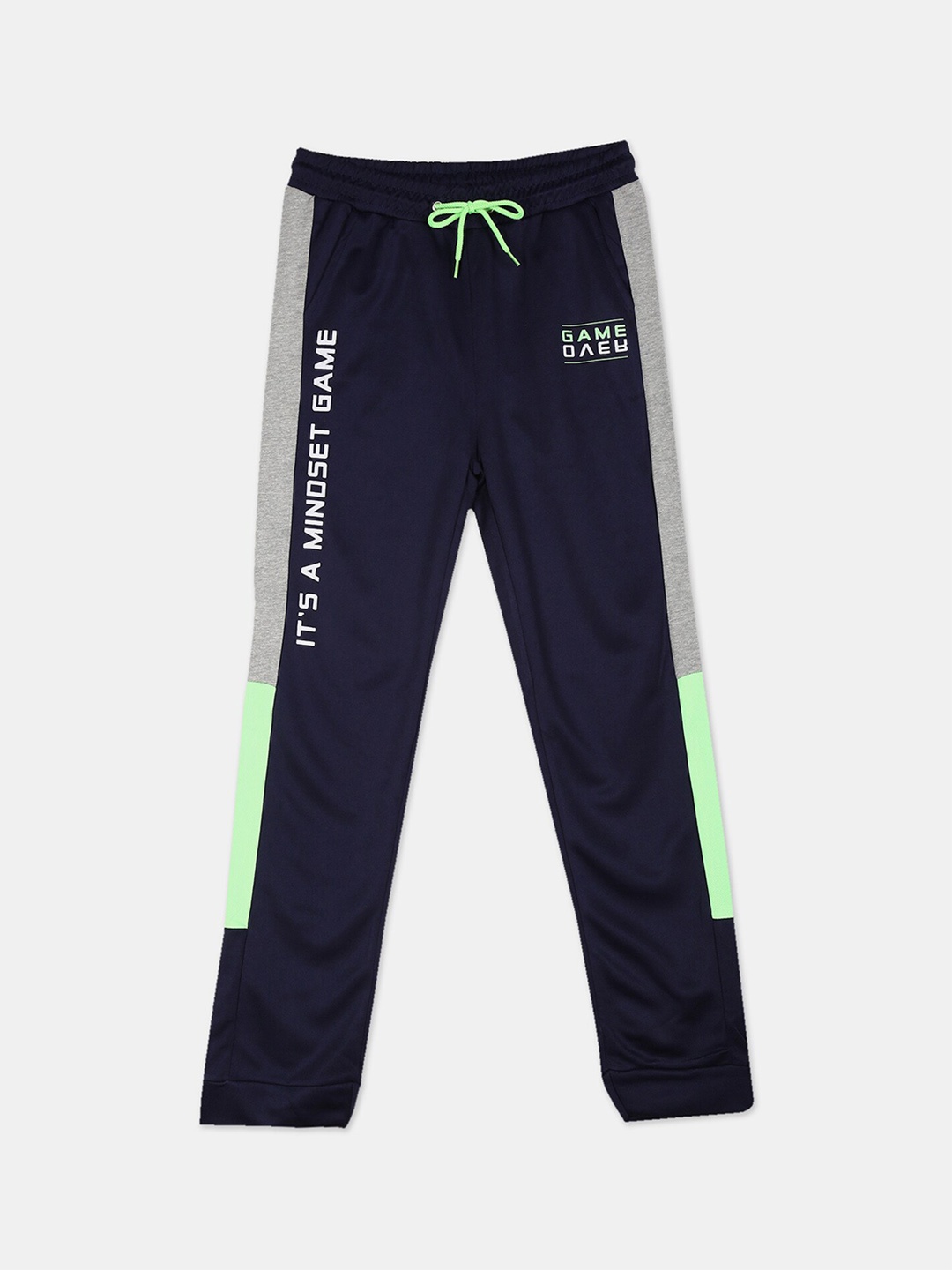 

Cherokee Boys Navy Blue & Grey Solid Joggers with Colourblocked & Printed Detail