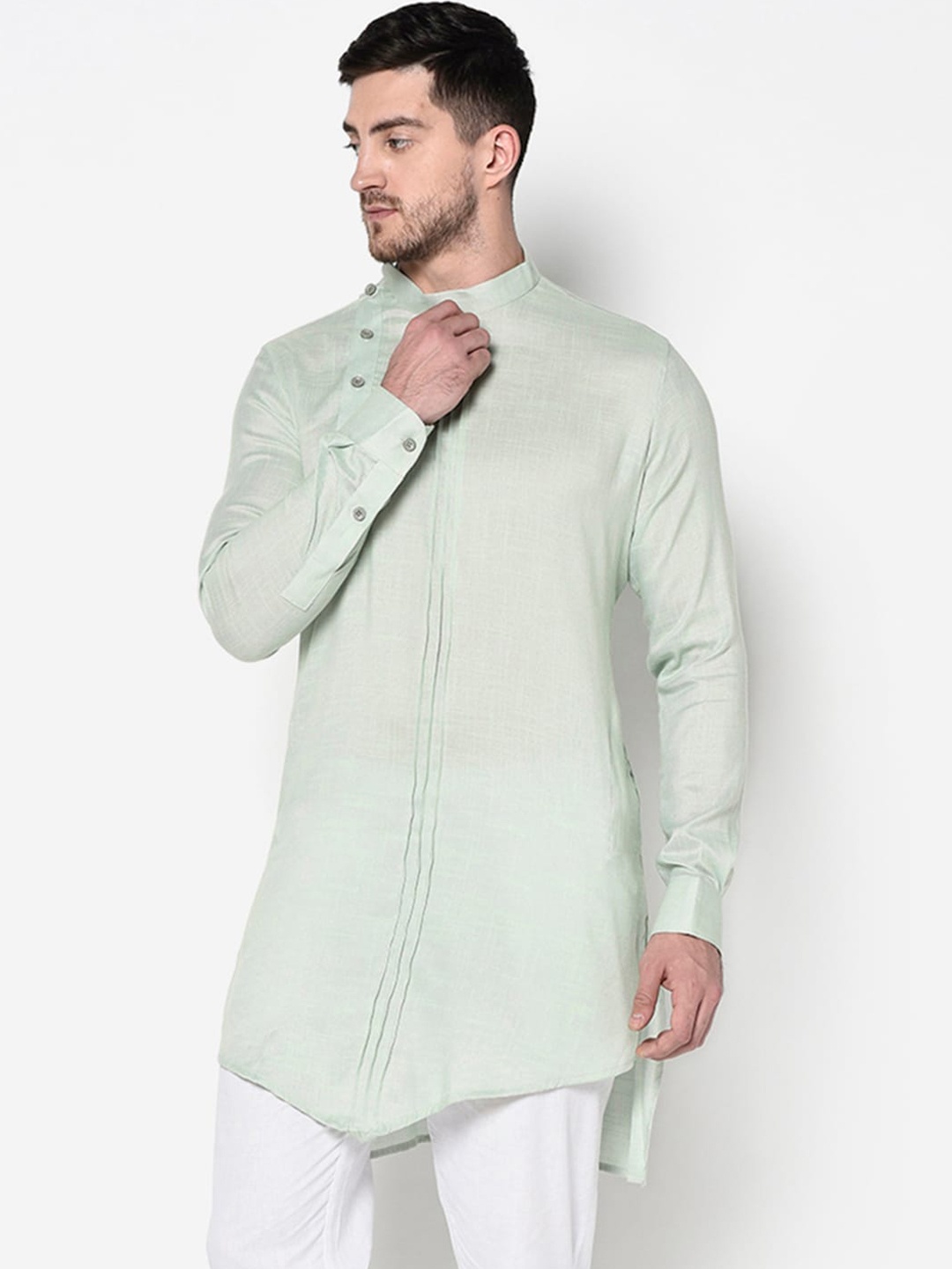 DEYANN Men Green Solid Kurta