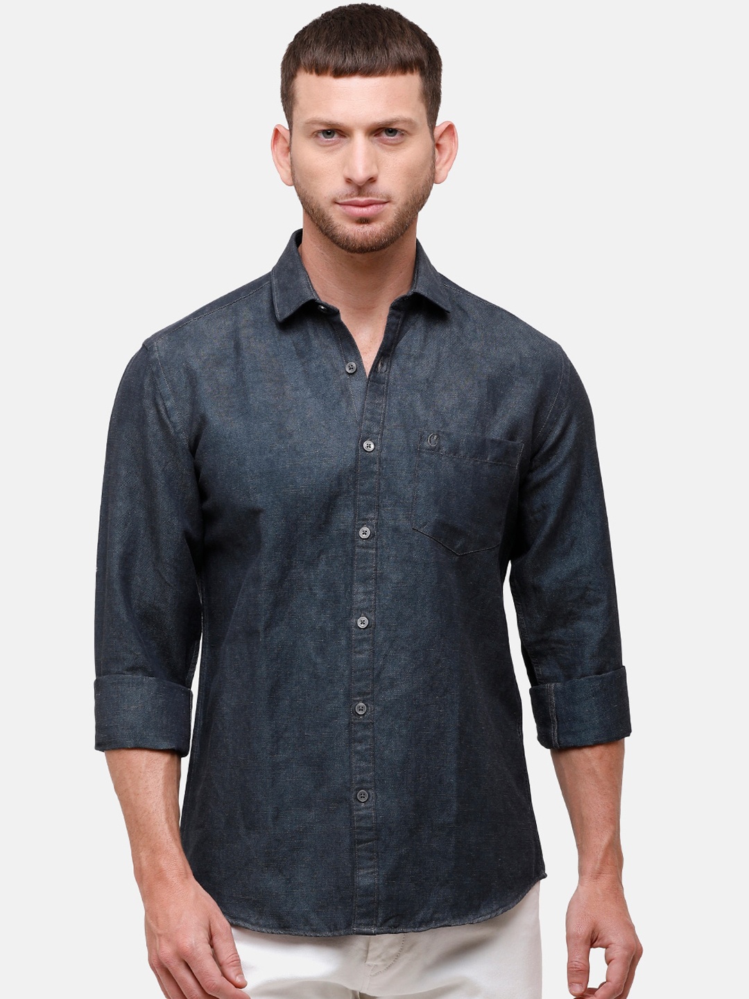 

CAVALLO by Linen Club Men Black Cotton Linen Regular Fit Dyed Casual Shirt