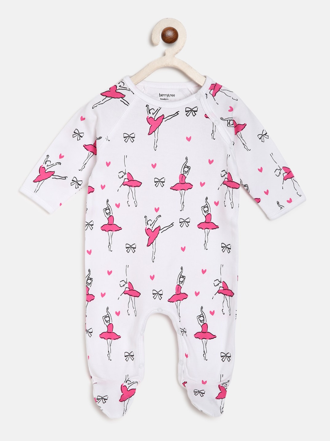

berrytree Kids Pink & White Printed Organic Cotton Sustainable Rompers