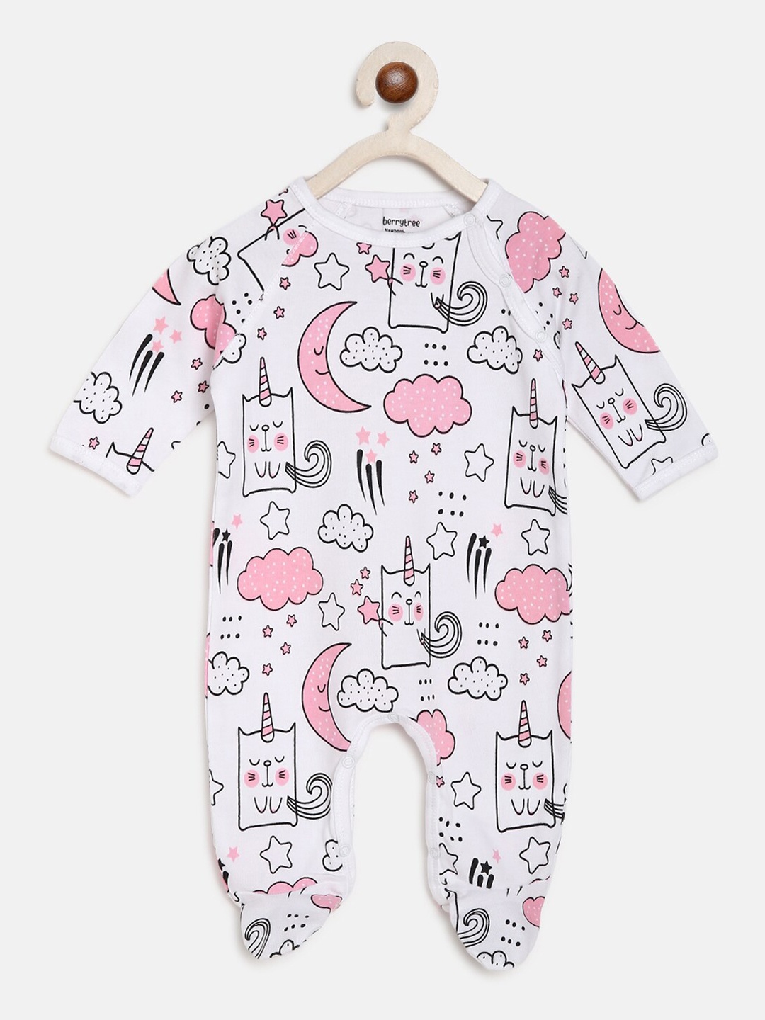

berrytree Kids Pink & White Printed Organic Cotton Sustainable Rompers