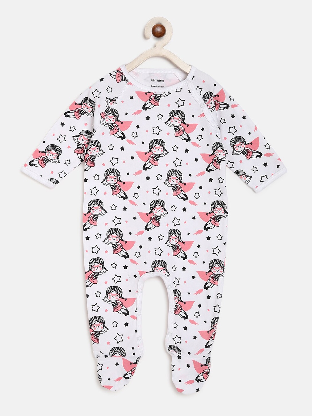 

berrytree Kids Pink & White Printed Organic Cotton Sustainable Rompers