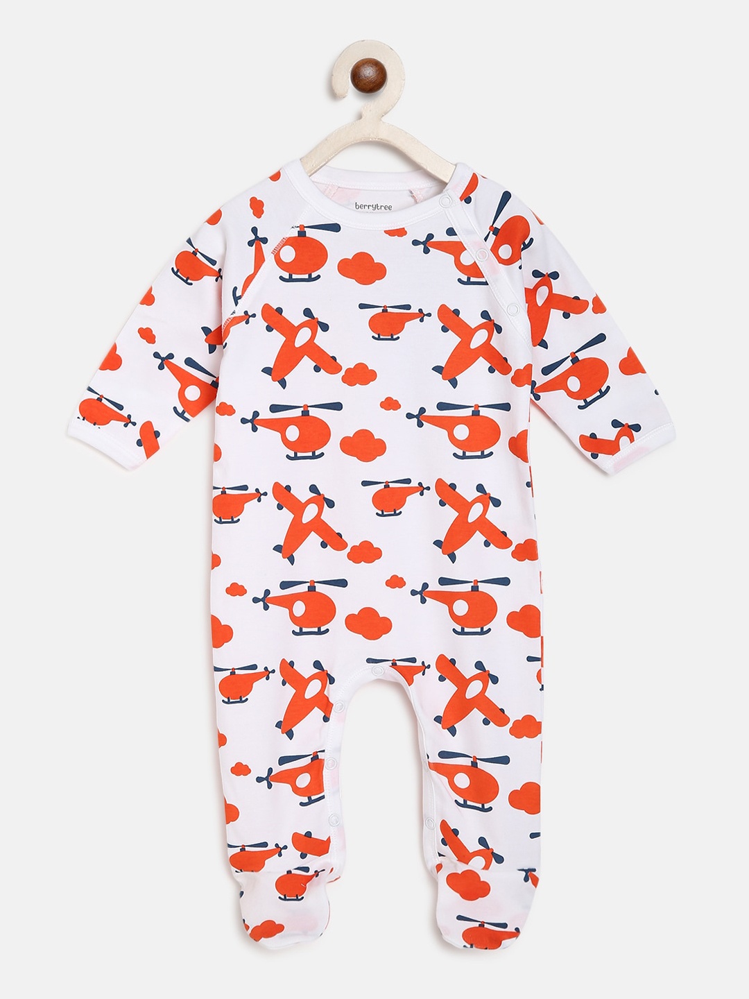 berrytree Kids Orange & White Printed Organic Cotton Sustainable Rompers