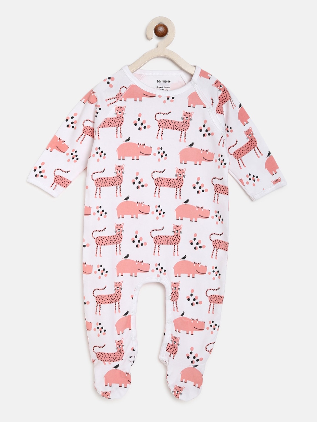 

berrytree Kids Pink & White Printed Organic Cotton Sustainable Rompers