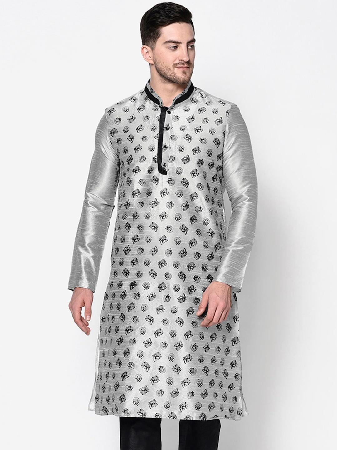 

DEYANN Men Grey Quirky Printed Kurta