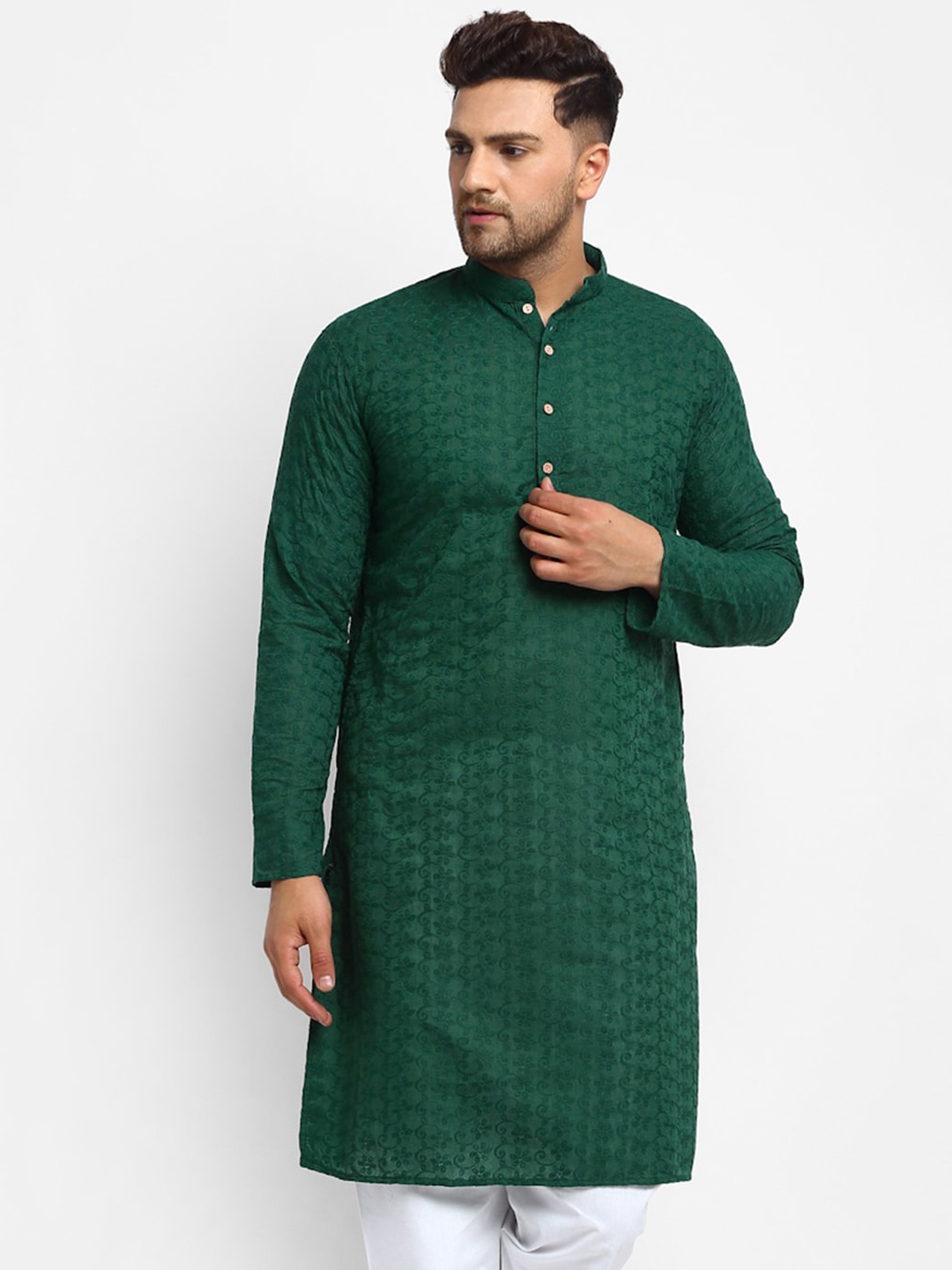 

TREEMODA Men Green Flared Sleeves Cotton Kurta