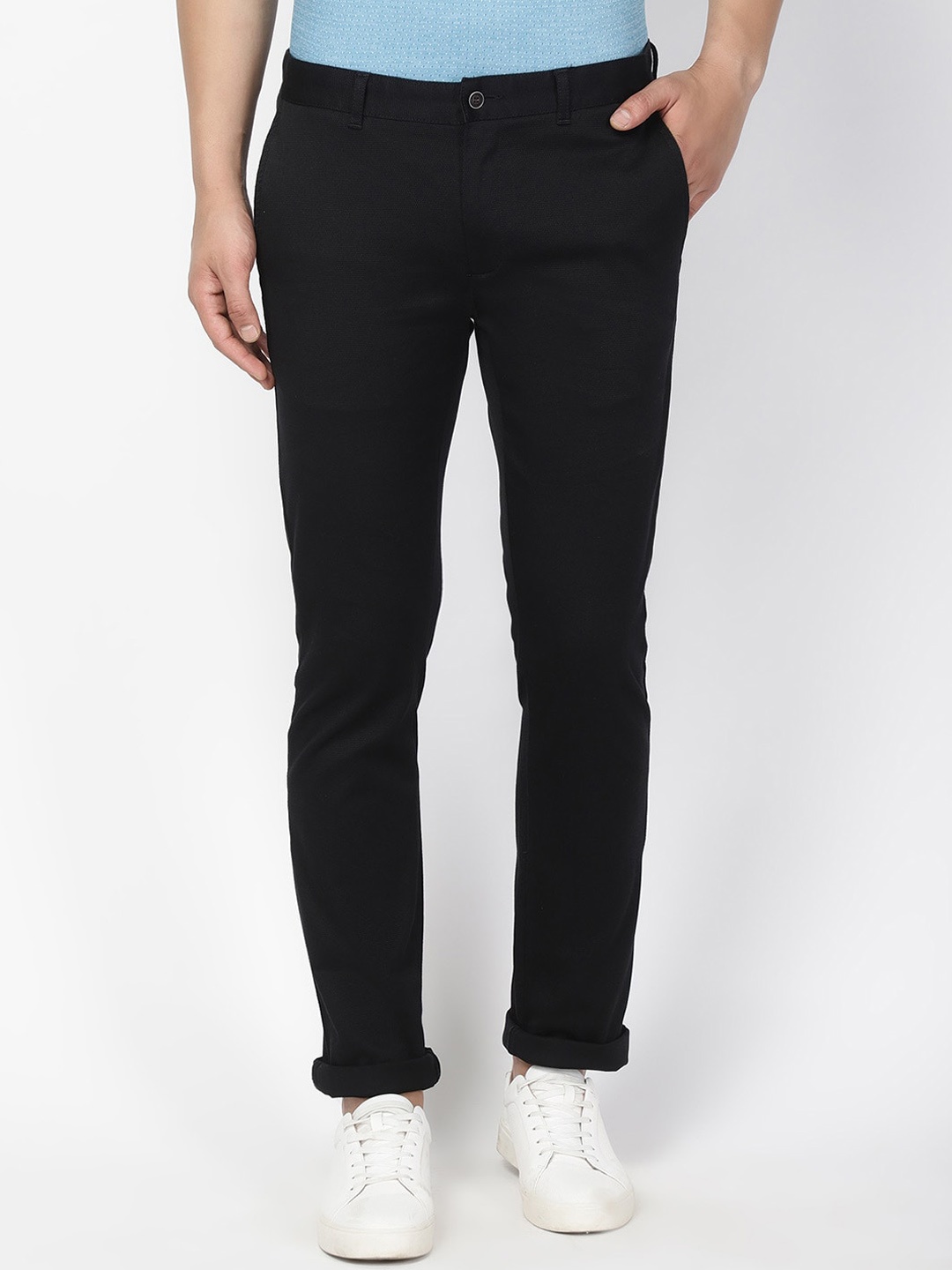 Blackberrys Men Black B-95 Slim Fit Solid Regular Trousers