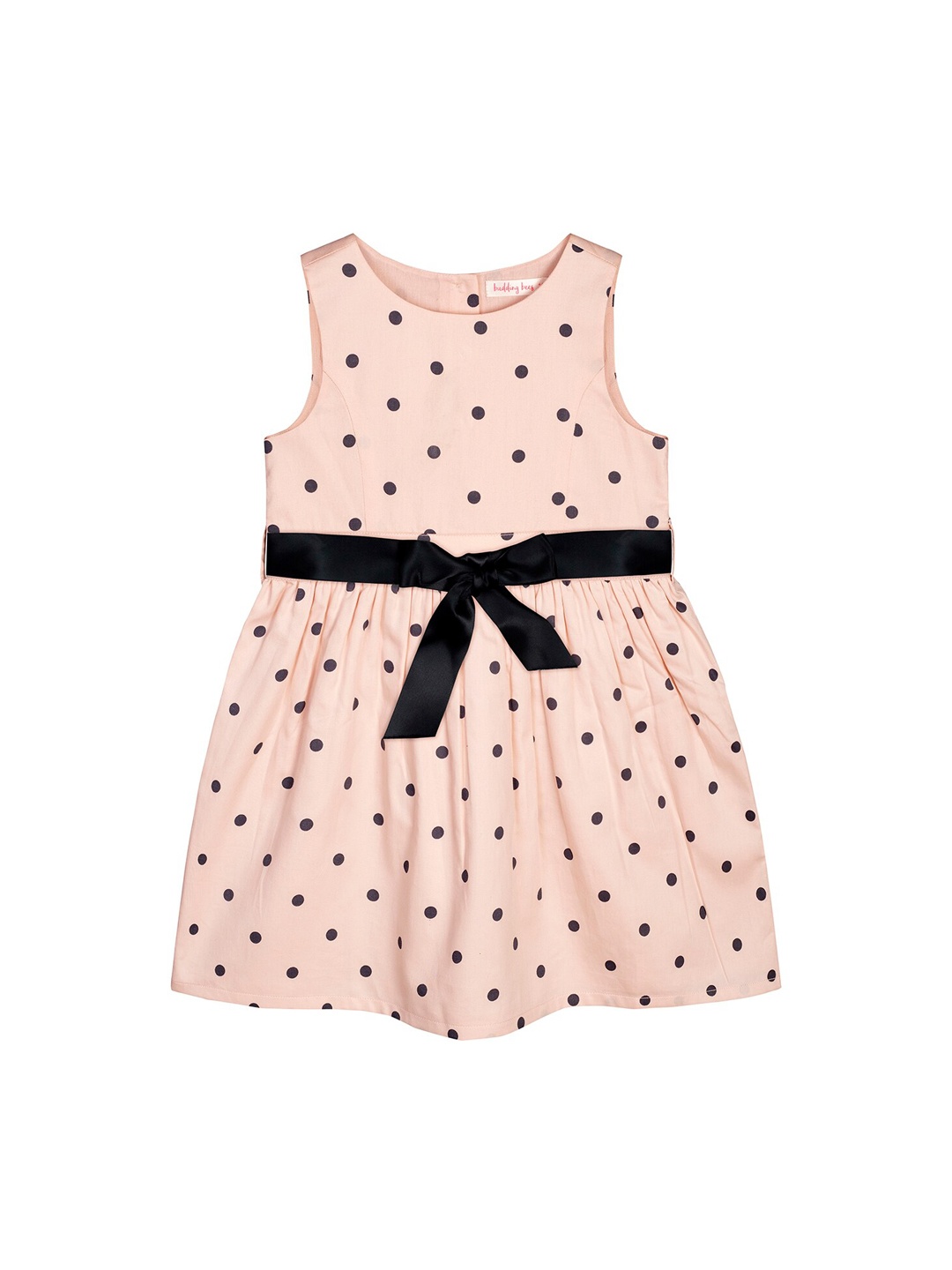 

Budding Bees Girls Pink & Black Polka Dots Print A-Line Dress