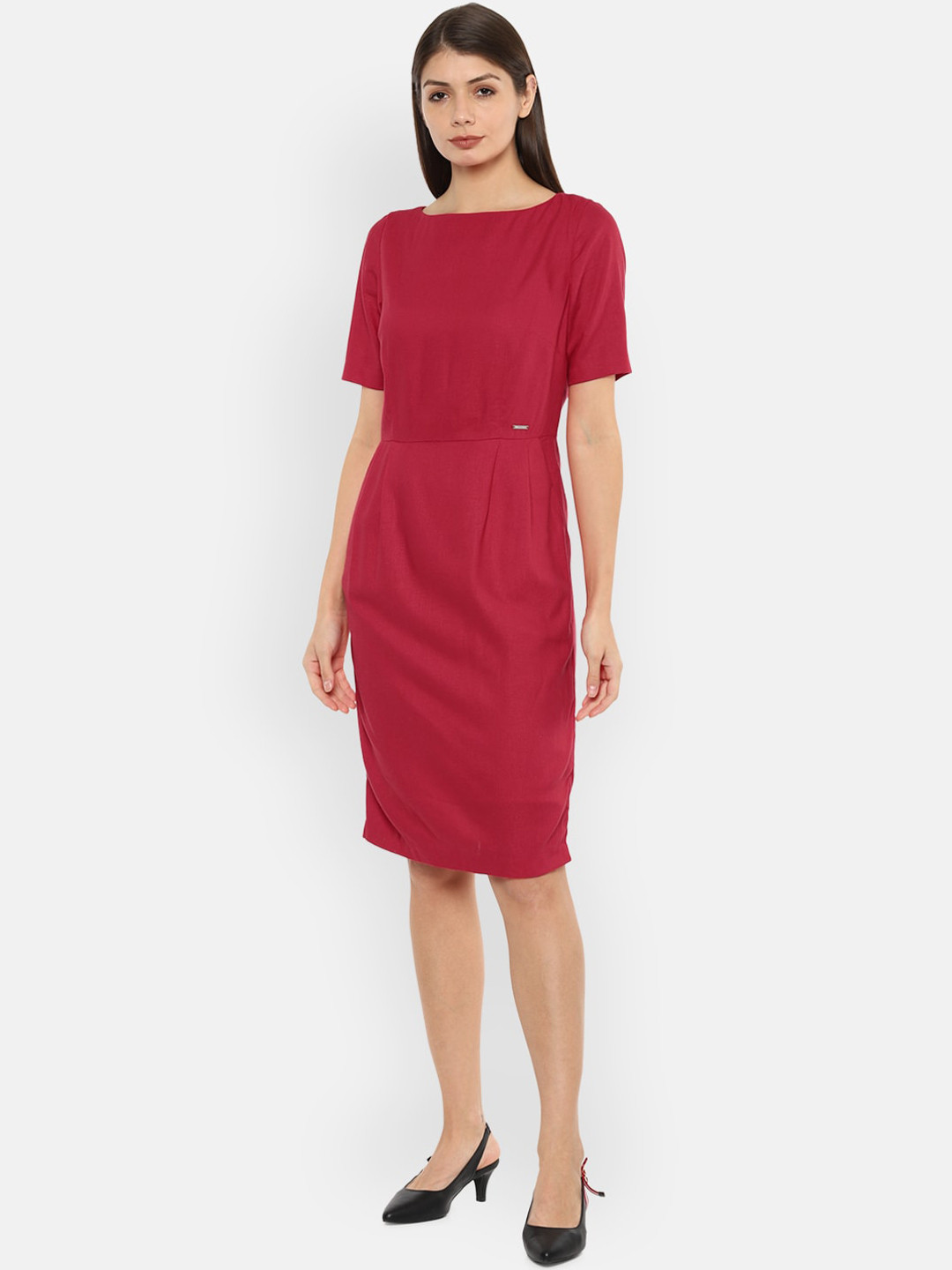

Van Heusen Woman Red Solid Sheath Dress