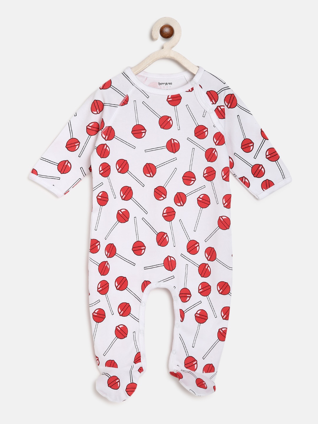 

berrytree Kids Red & White Printed Organic Cotton Sustainable Rompers