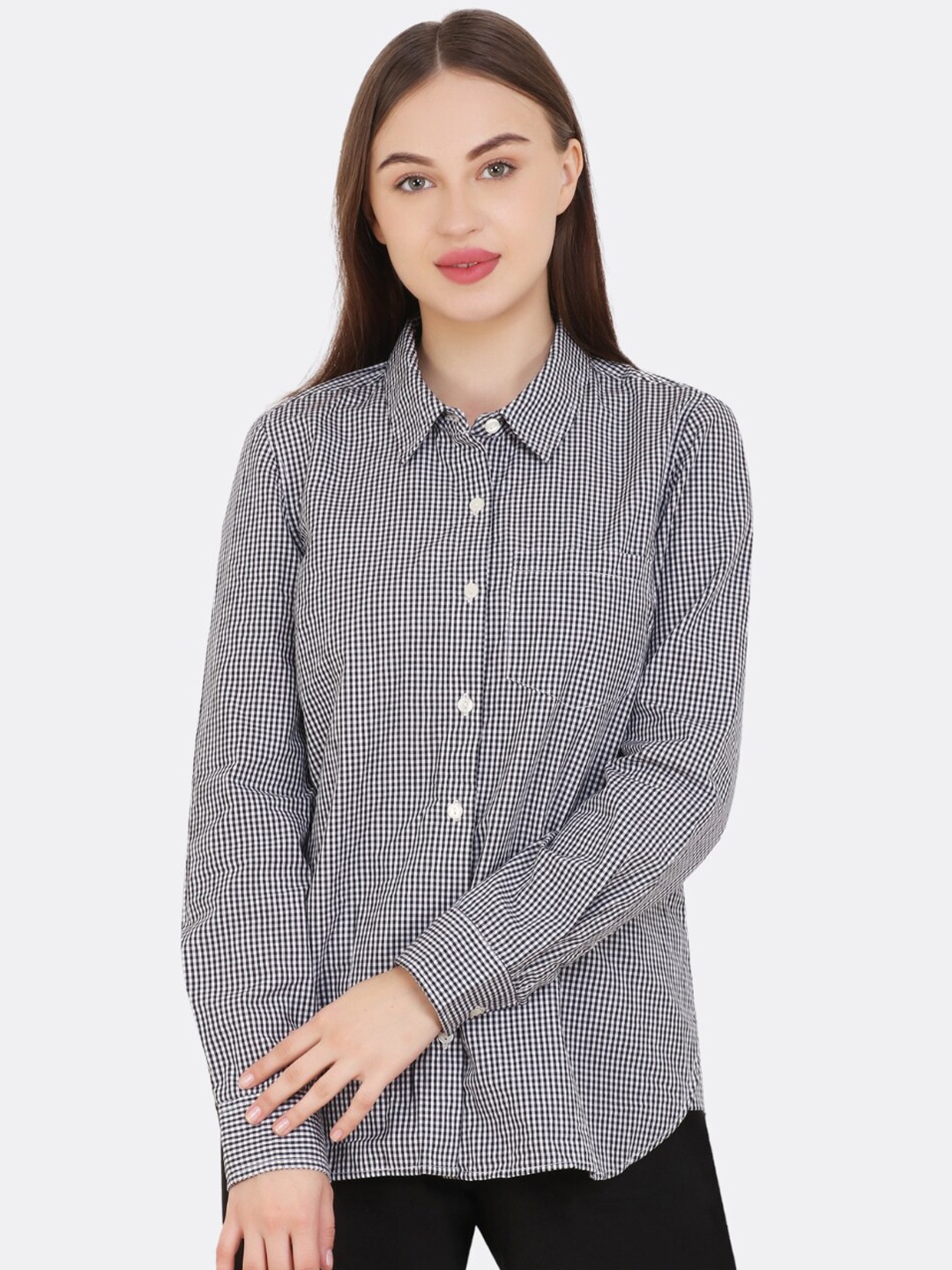 

FABNEST Women Black & White Regular Fit Checked Formal Shirt