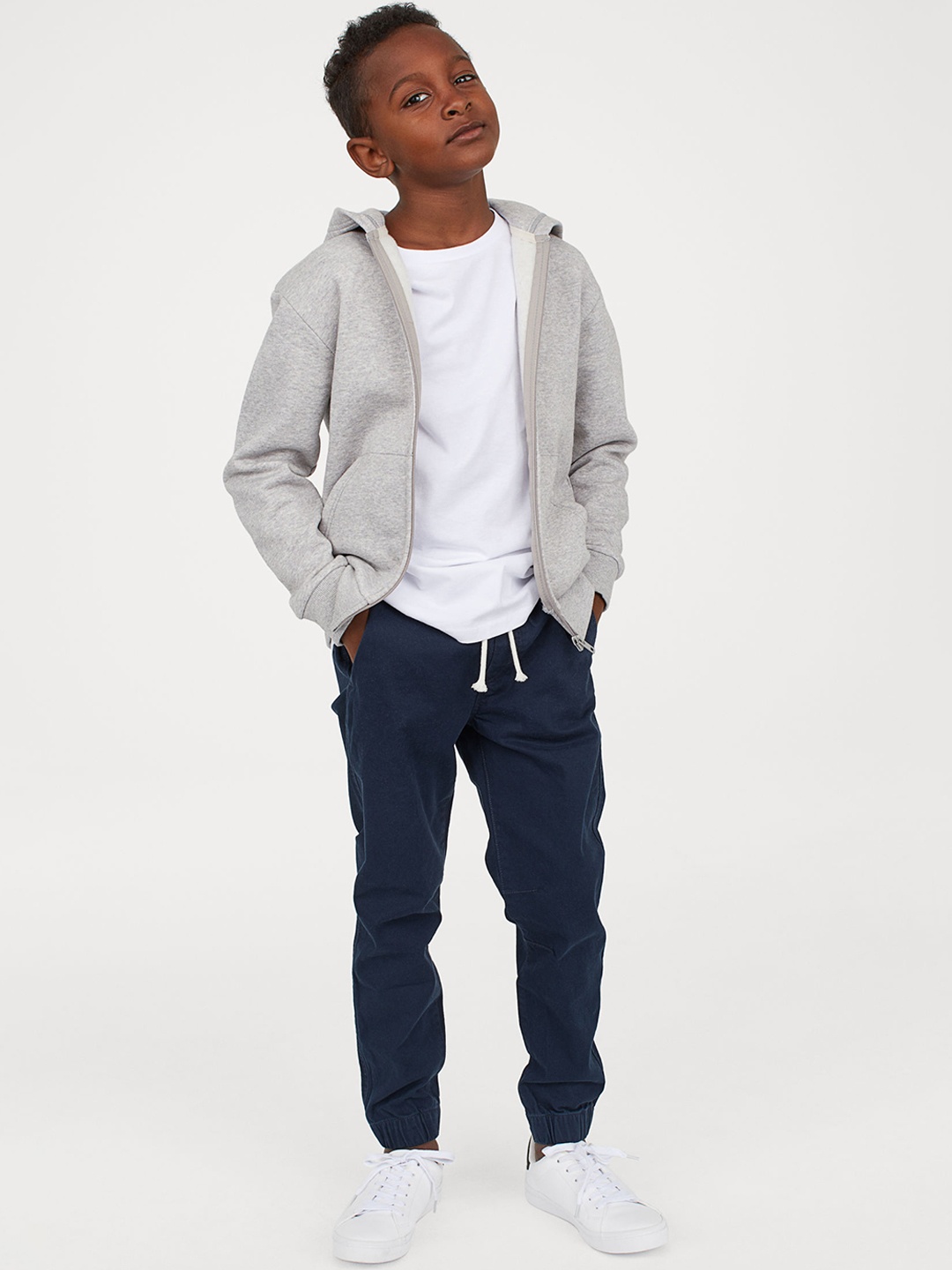

H&M Boys Blue Solid Cotton Twill Joggers