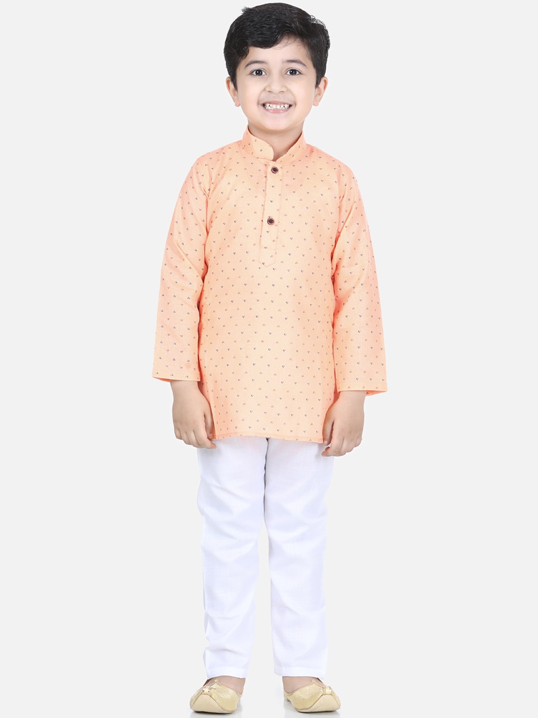 

Kidling Boys Peach-Coloured & White Printed Kurta with Pyjamas