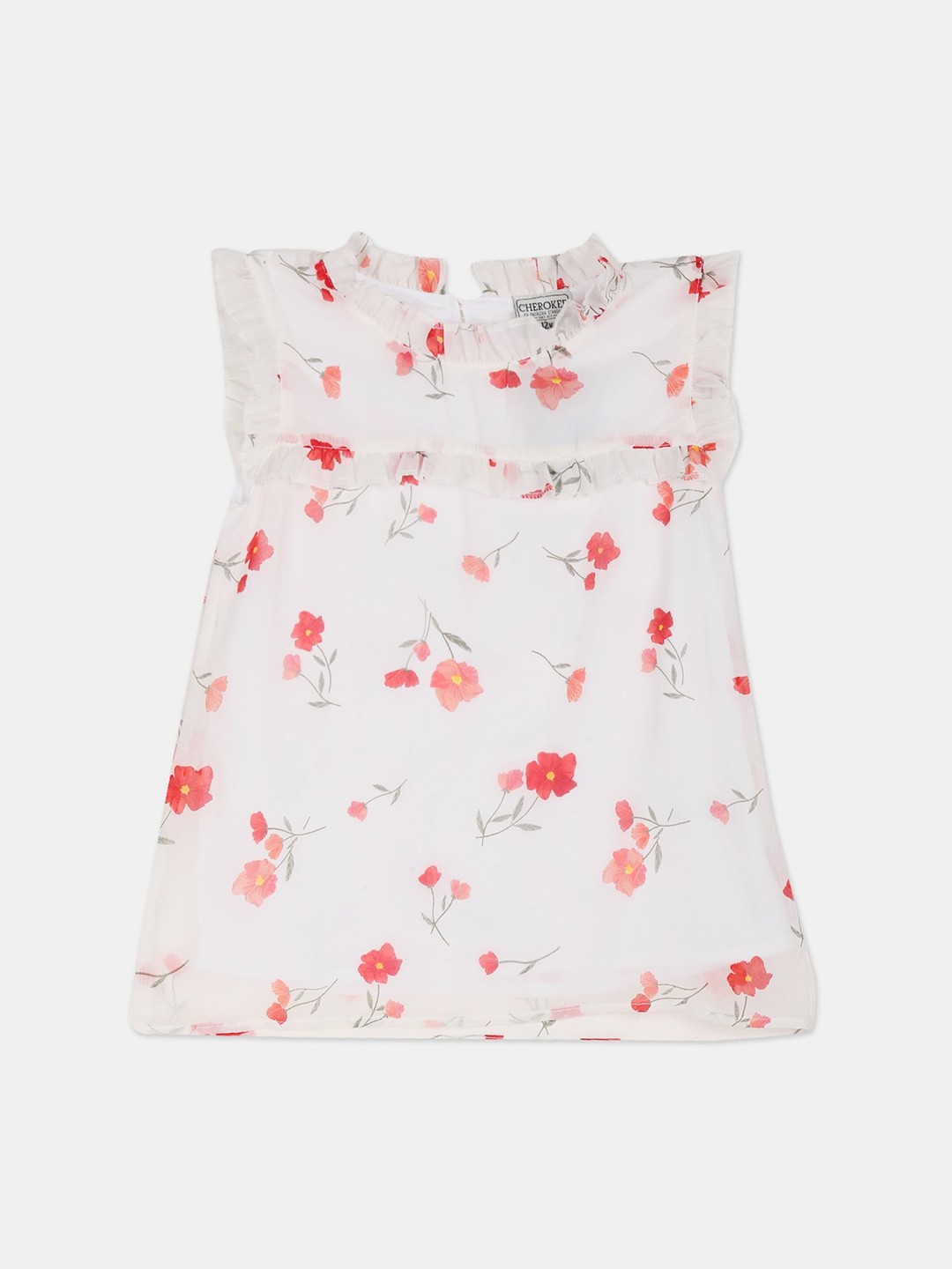 

Cherokee White & Red Floral Printed Flutter Sleeves A-Line Top