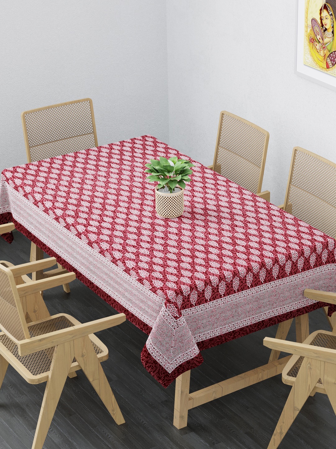 

Clasiko Maroon & White Printed Pure Cotton Rectangular Table Cloth