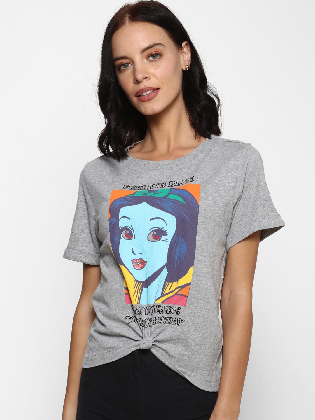 

FOREVER 21 Grey Printed Regular Top