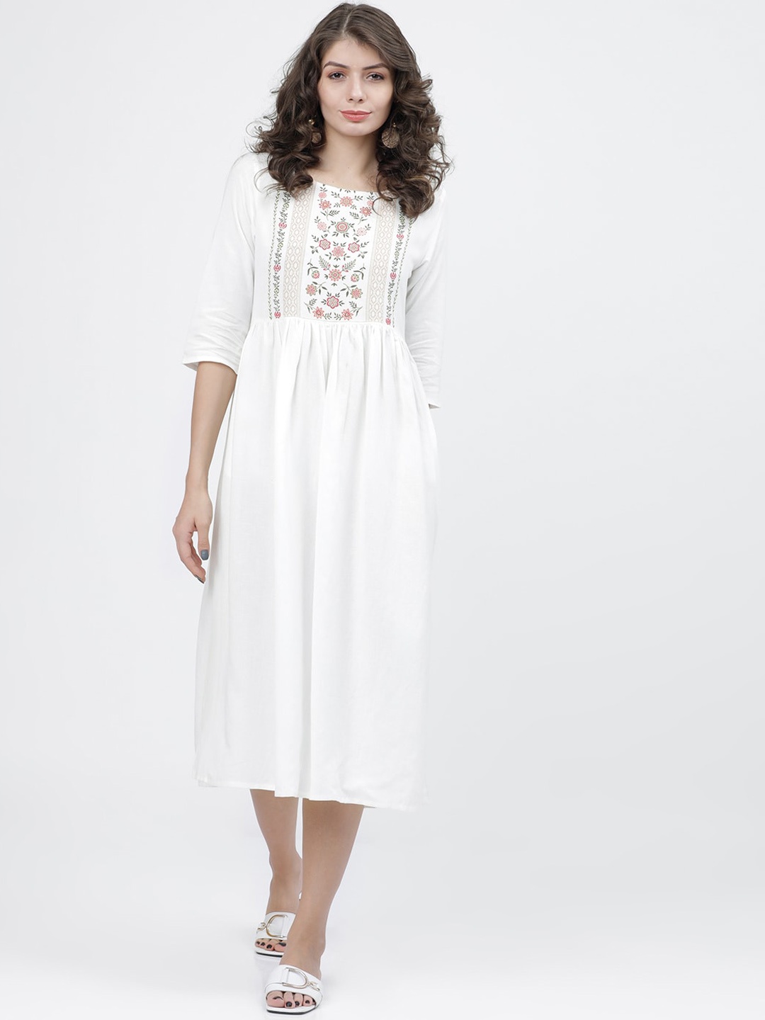 

Vishudh Women White & Red Pure Cotton Printed A-Line Dress