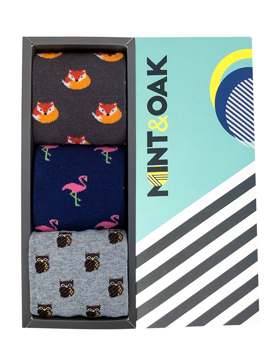 

Mint & Oak Men Pack Of 3 Assorted Calf-Length Socks
