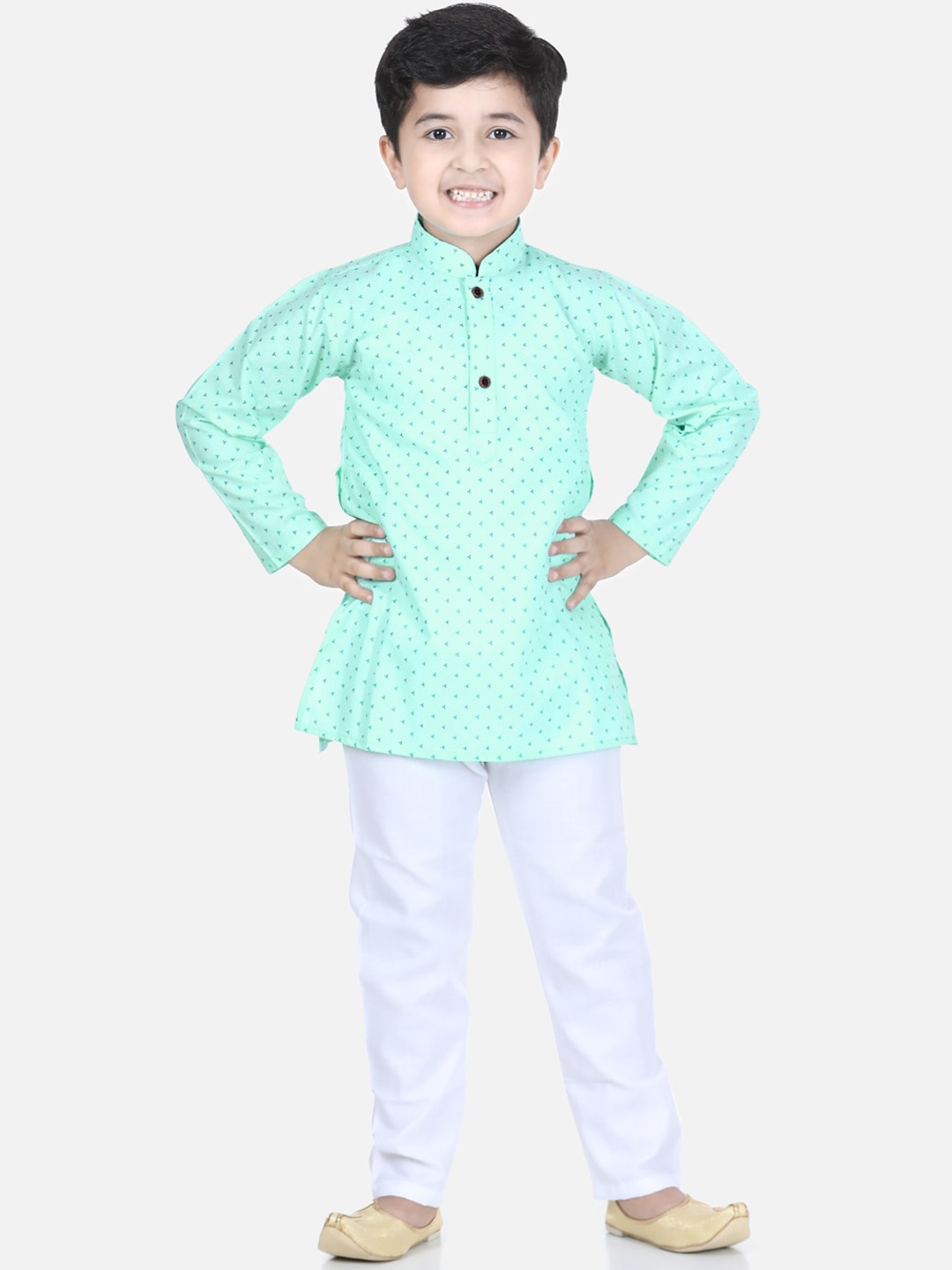 

Kidling Boys Sea Green & White Printed Kurta with Pyjamas