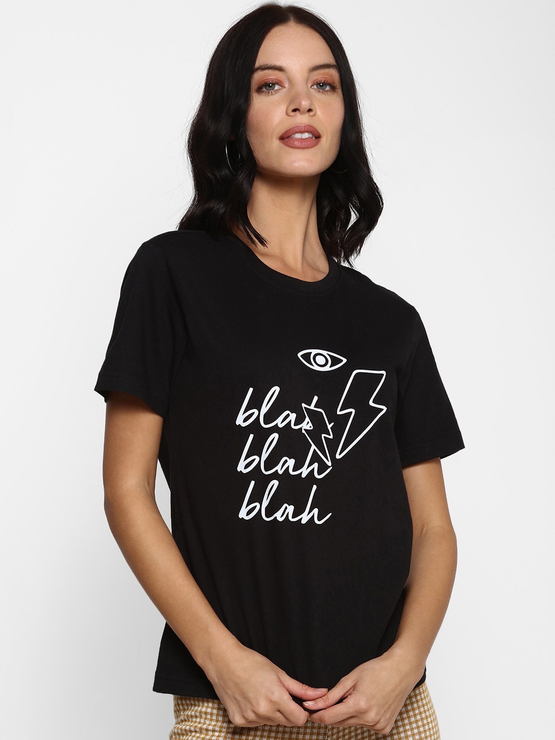 FOREVER 21 Black Printed Regular Top