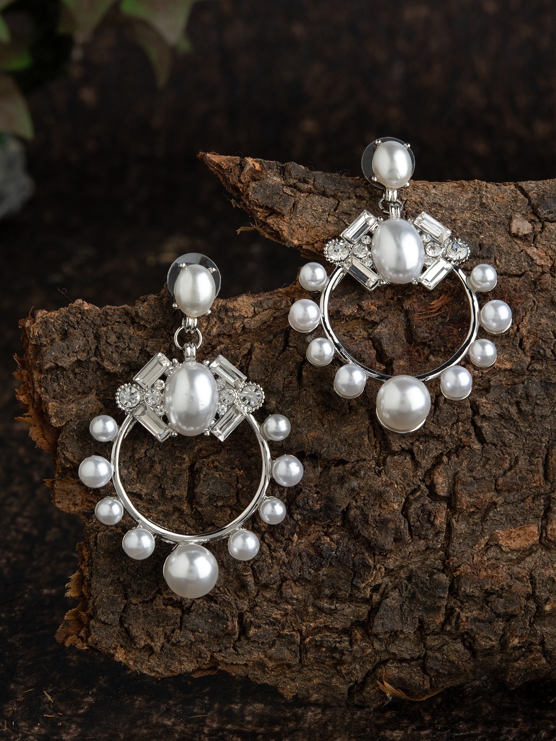 

E2O Silver-Plated & White Circular Drop Earrings