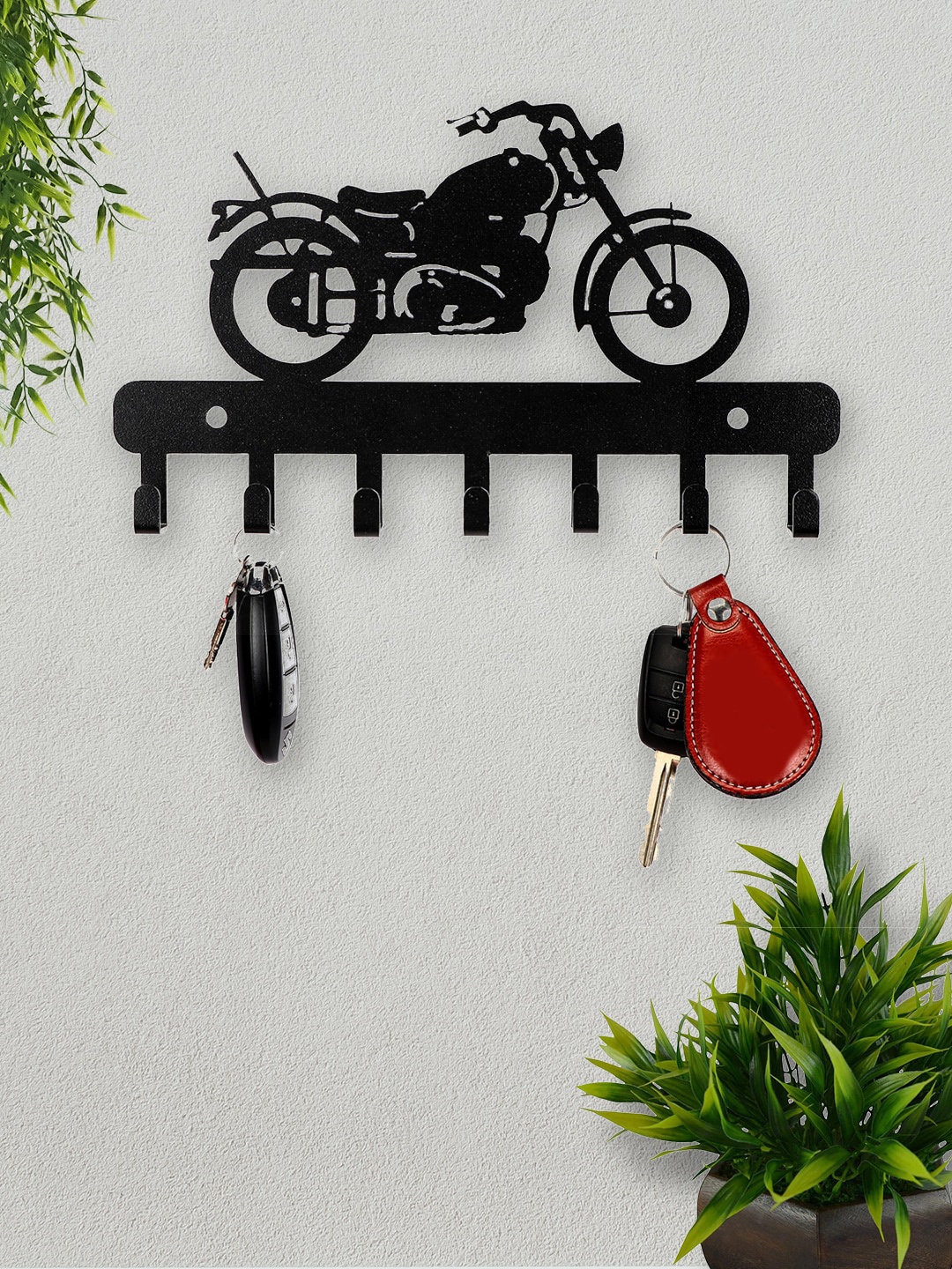 

ROMEE Black Solid Motorcycle Design Metal Key Holder With 7 Hooks