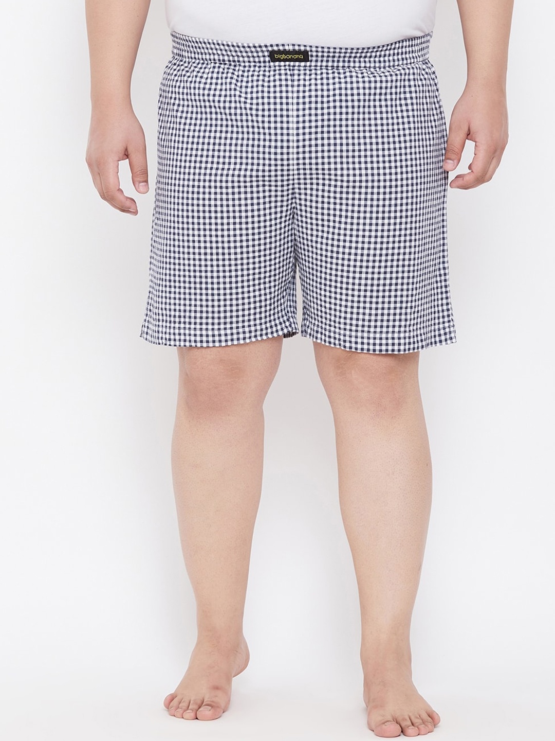 

bigbanana Men Plus Size White & Blue Checked Mid-Rise Cotton Boxers