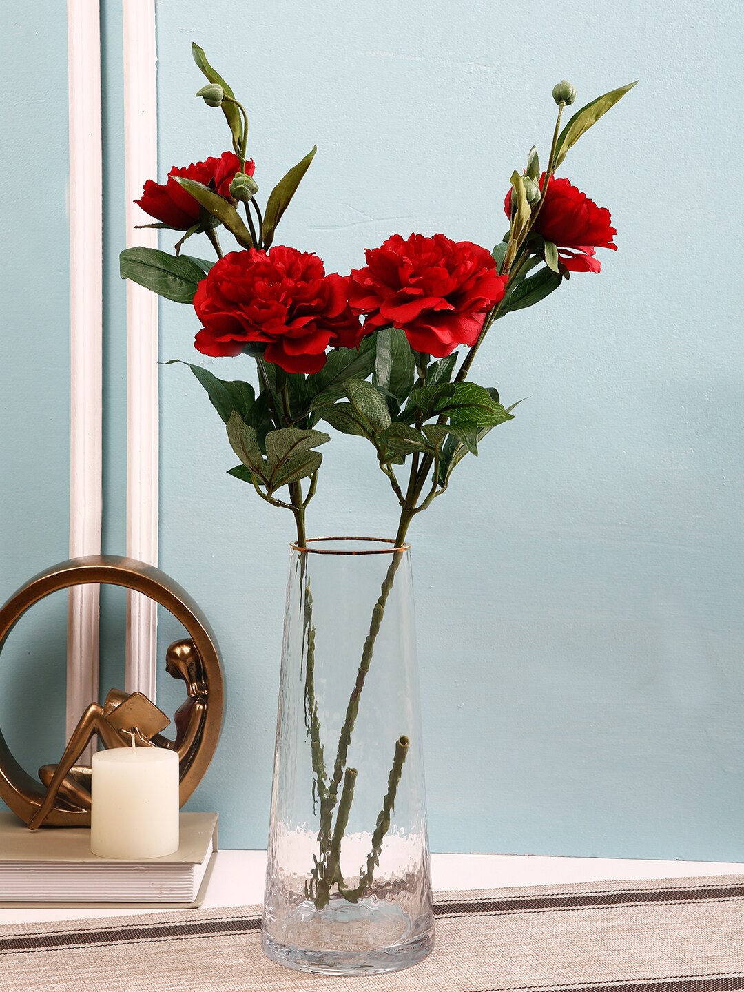 

TAYHAA Set Of 2 Red & Green Artificial Rose Flower Sticks