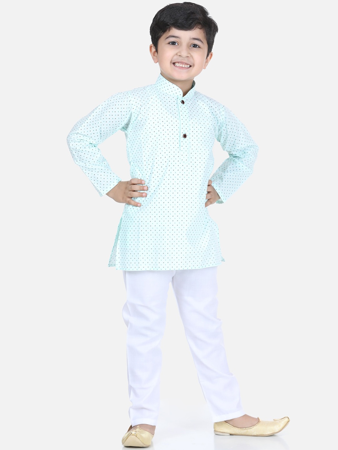 

Kidling Boys Sea Green & White Printed Kurta with Pyjamas