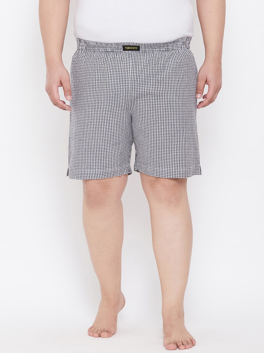 

bigbanana Men Plus Size White & Black Checked Mid-Rise Cotton Boxers