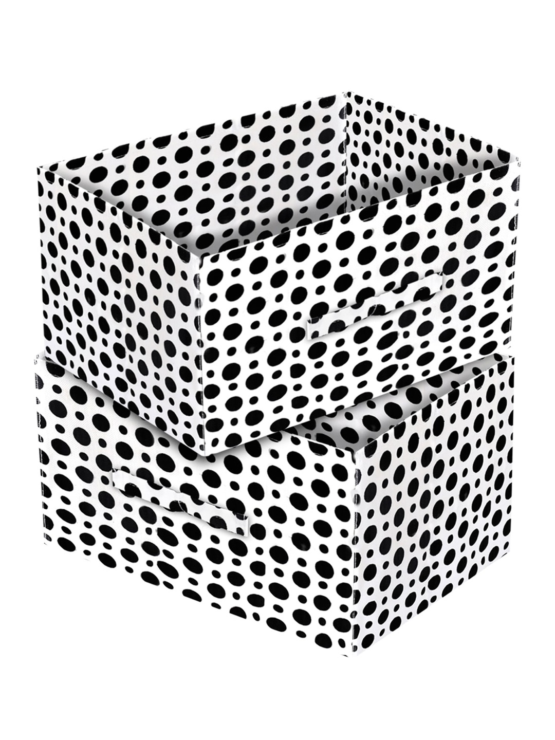 

Kuber Industries Set Of 2 Black & White Polka-Dots Printed Organizer Box with Handle