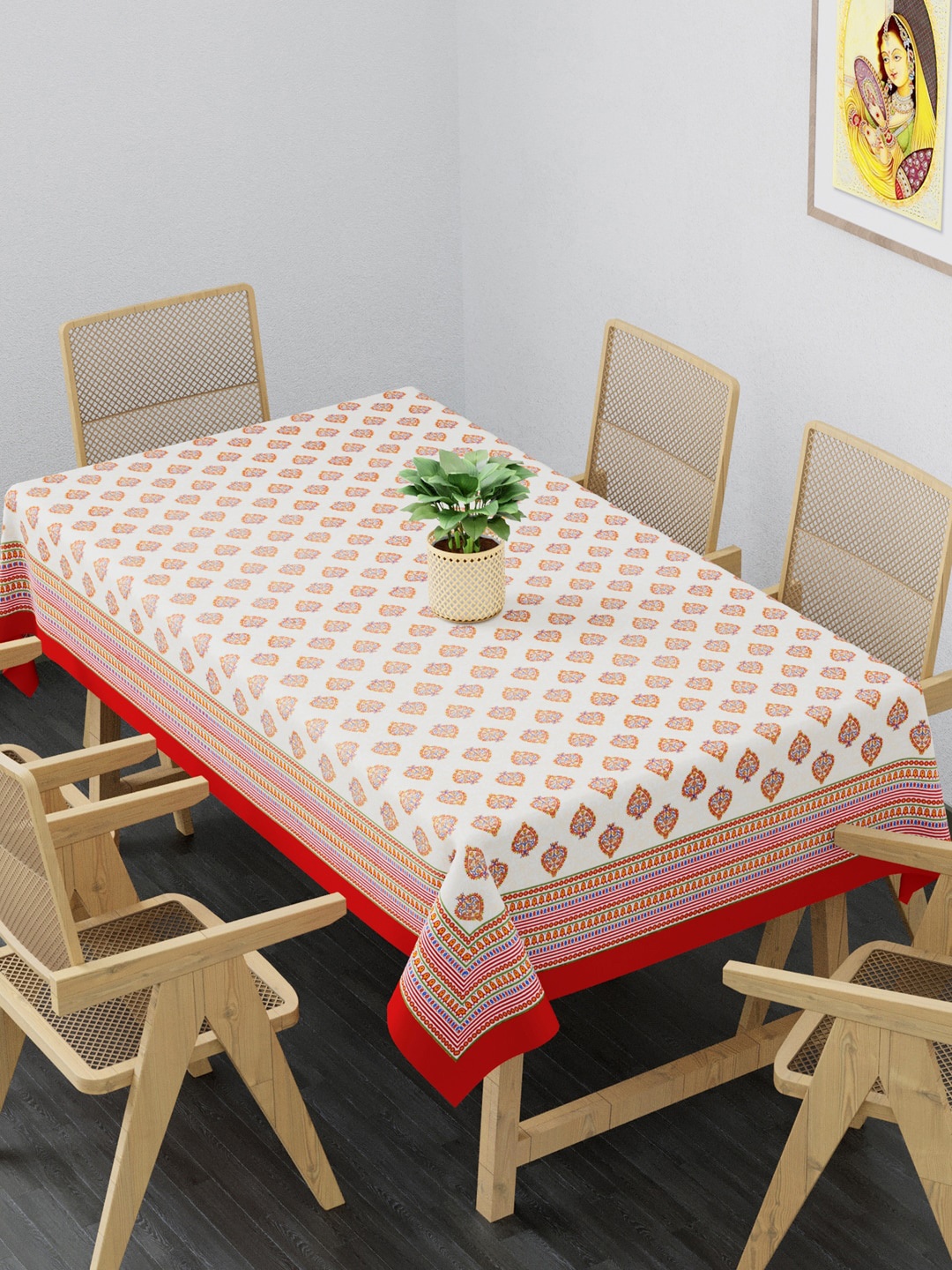 

Clasiko Beige & Red Printed Pure Cotton Rectangle Table Cover