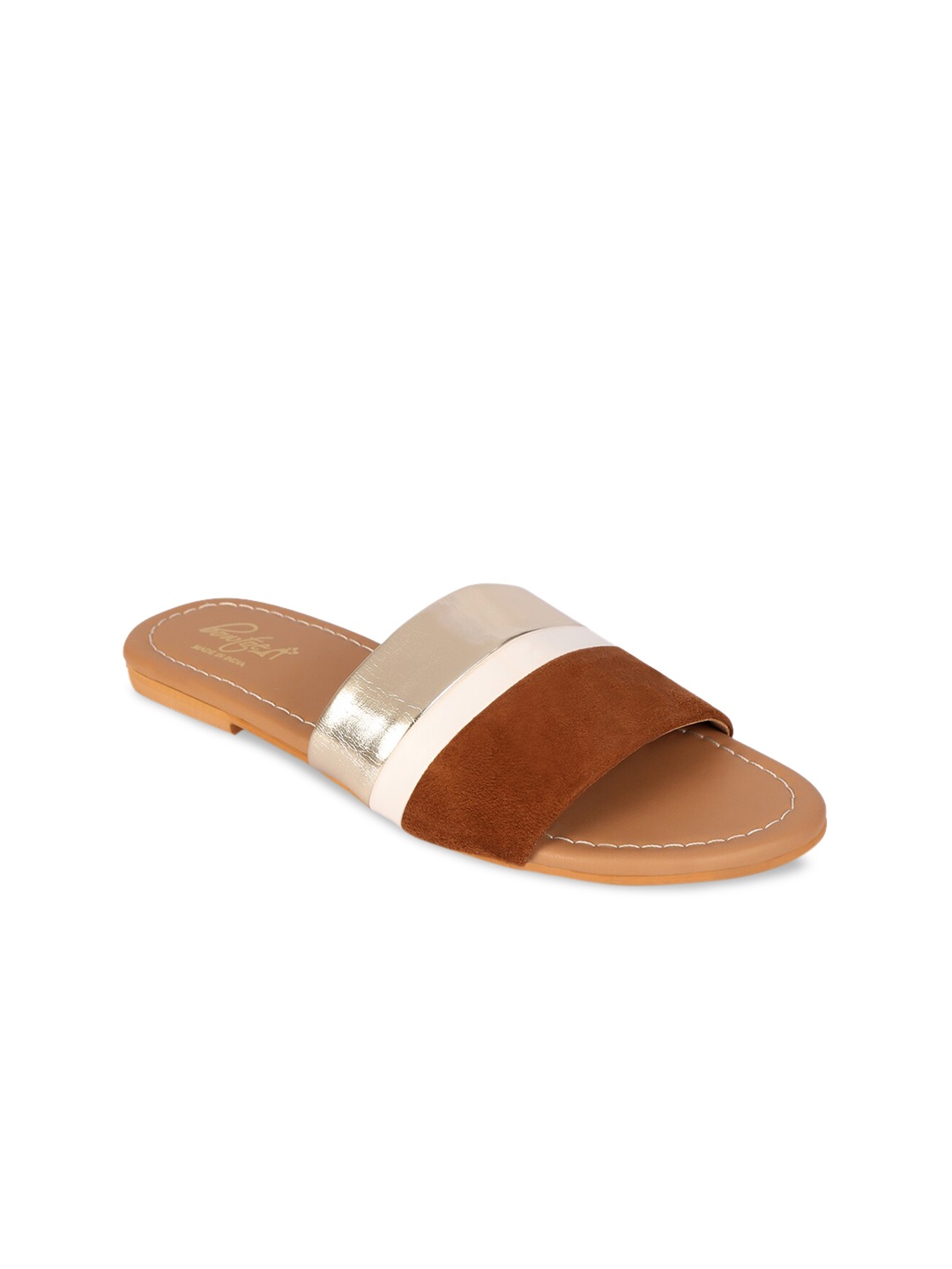 

Bowtoes Women Tan Solid Synthetic Patent Open Toe Flats