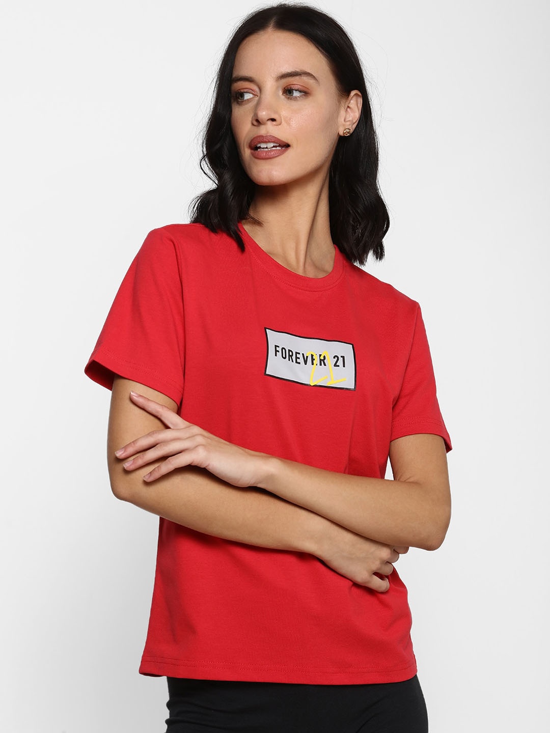 

FOREVER 21 Red Brand Logo Printed Regular Top