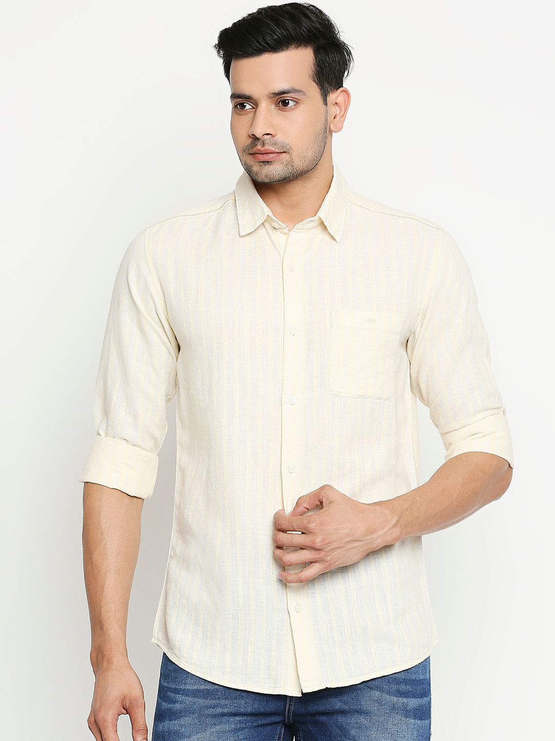 

Mufti Men Yellow & White Slim Fit Striped Casual Shirt