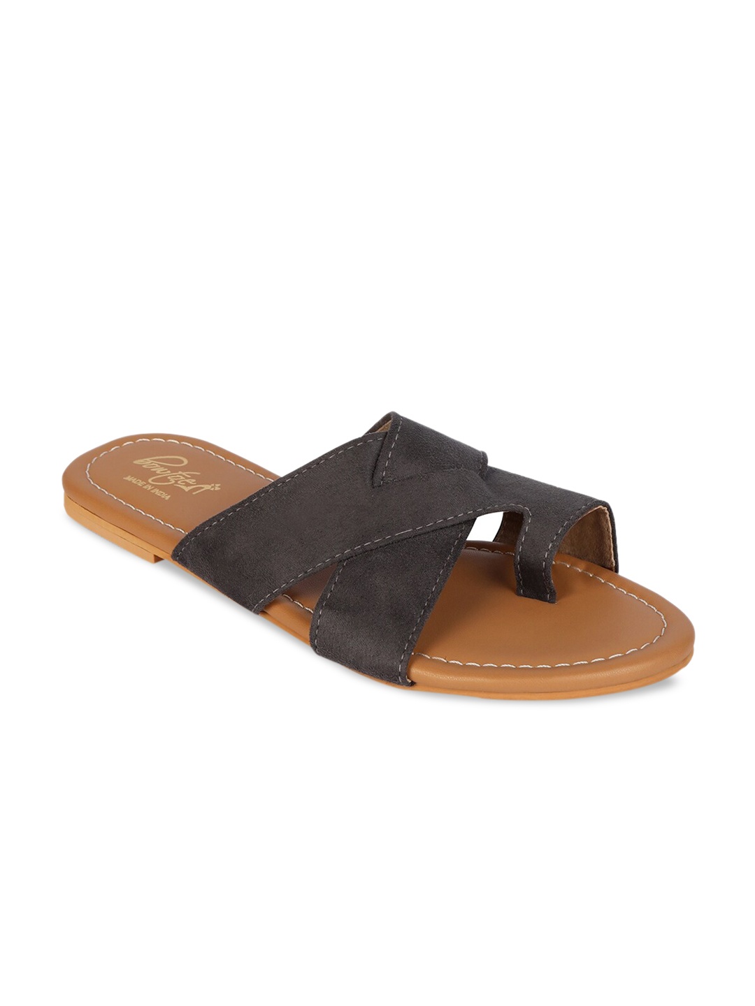 

Bowtoes Women Grey Solid Suede One-Toe Flats