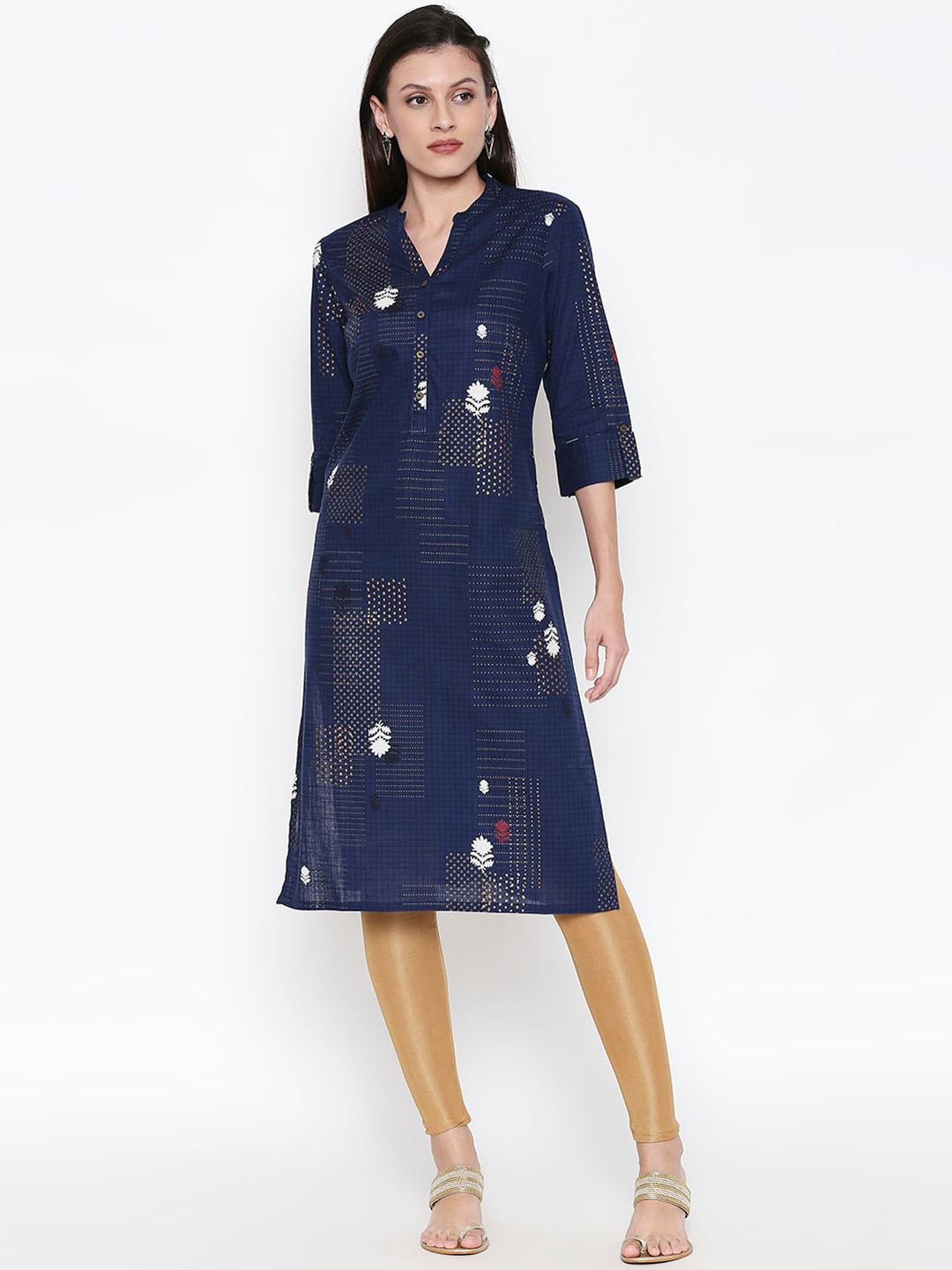 

RANGMANCH BY PANTALOONS Women Navy Blue Ethnic Motifs Printed Cotton Kurta