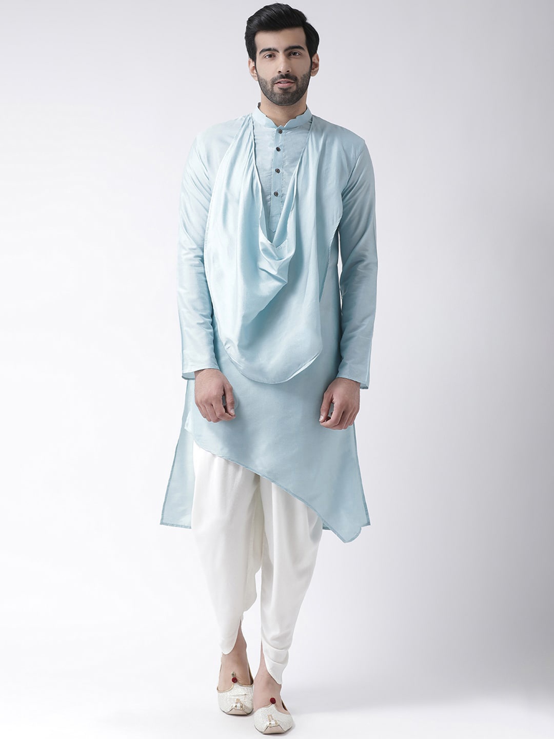 

KISAH Men Blue & White Solid Kurti with Dhoti Pants