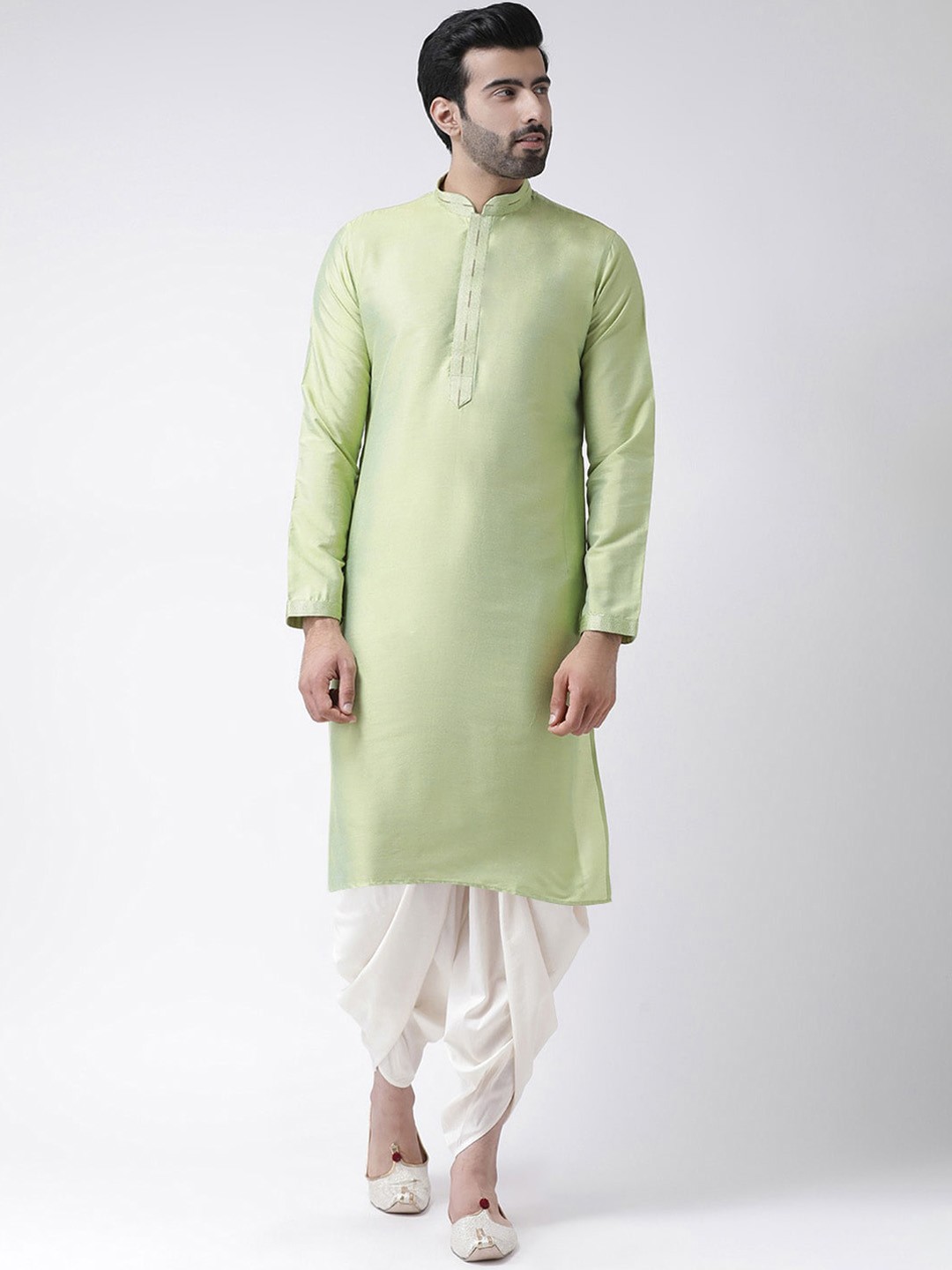

KISAH Men Green & White Solid Kurta with Dhoti Pants