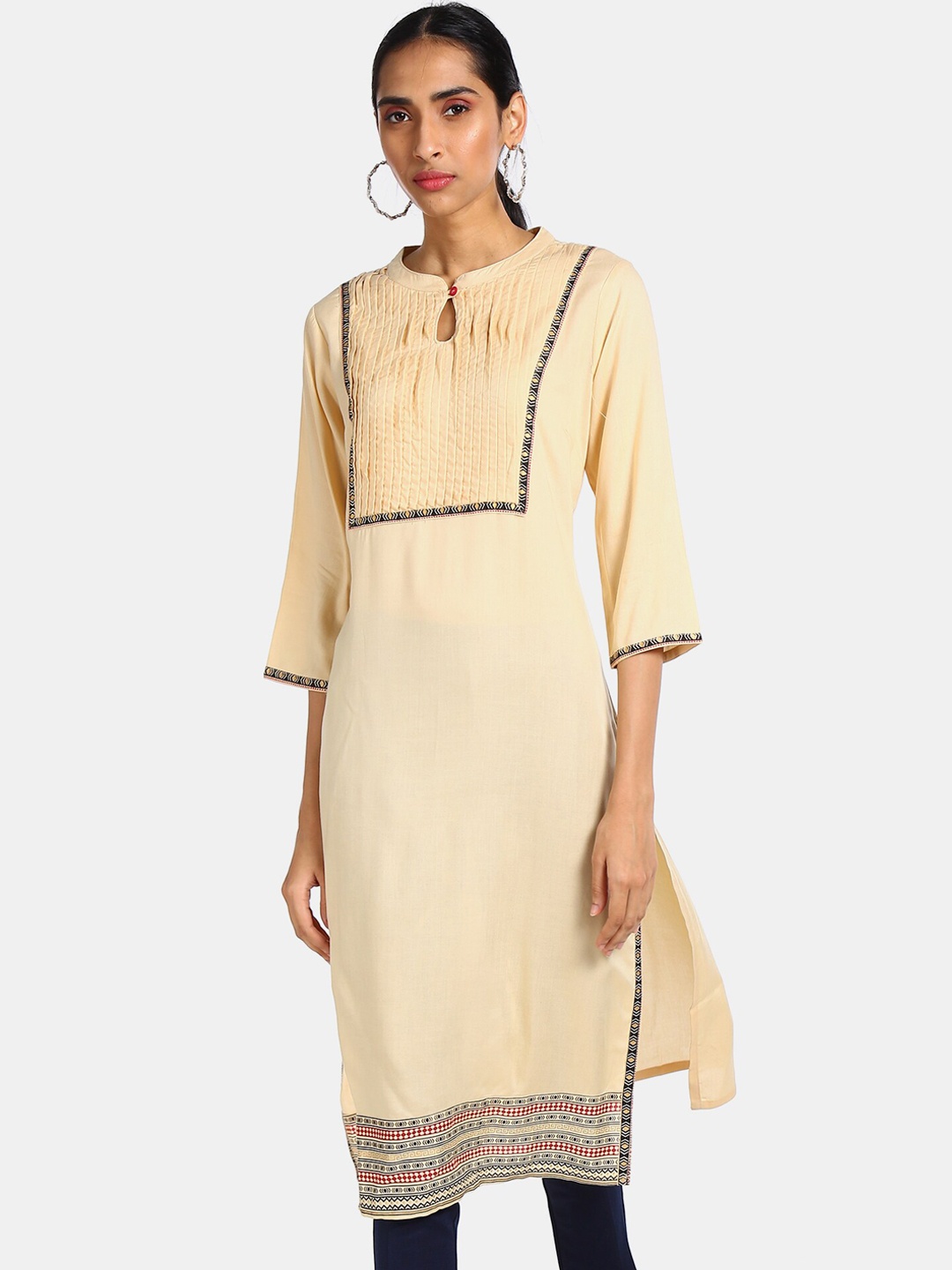 

Karigari Women Beige Flared Sleeves Thread Work Kurta