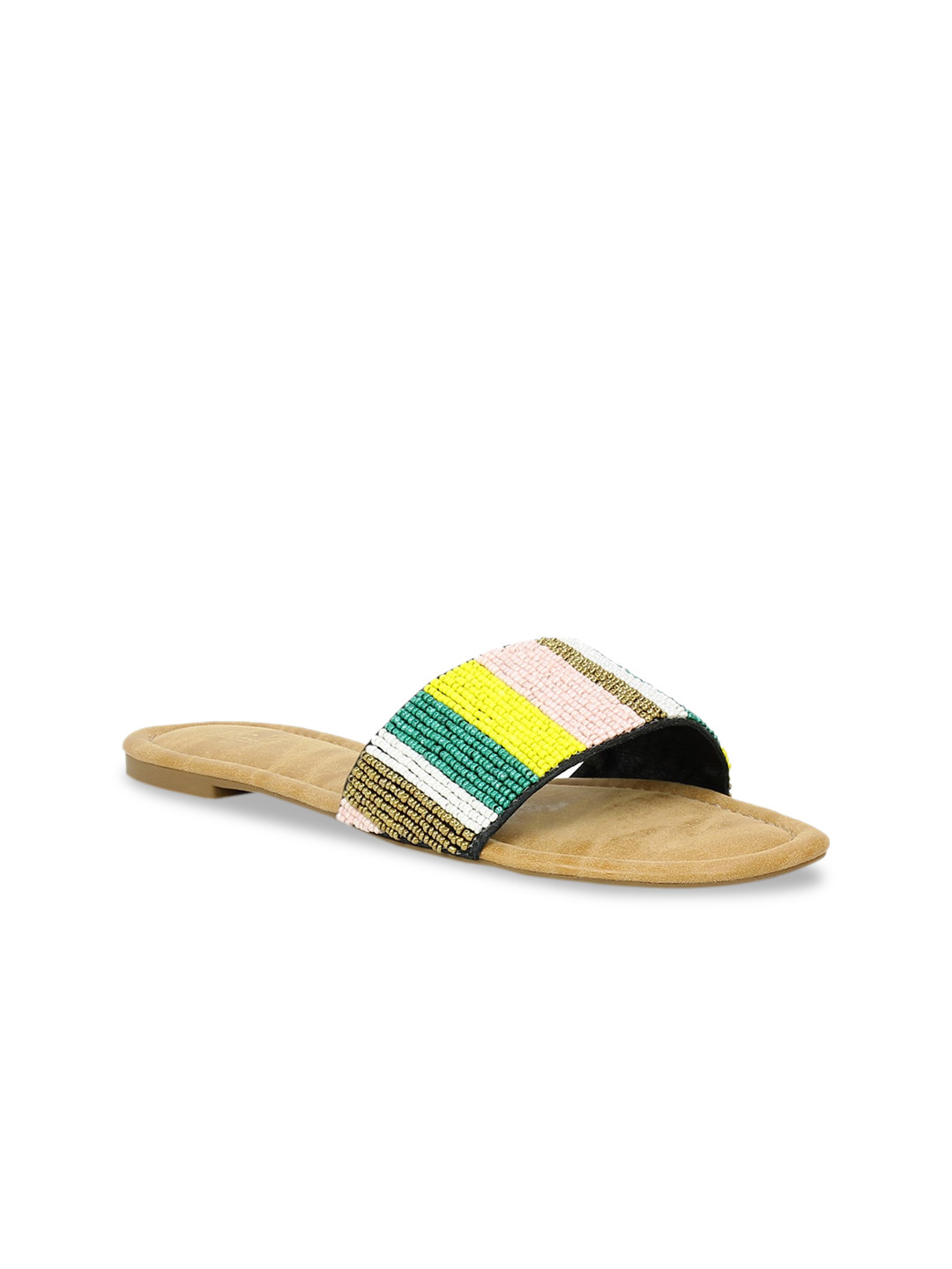 

Inc 5 Women Multi-Coloured Beaded Striped Open Toe Flats