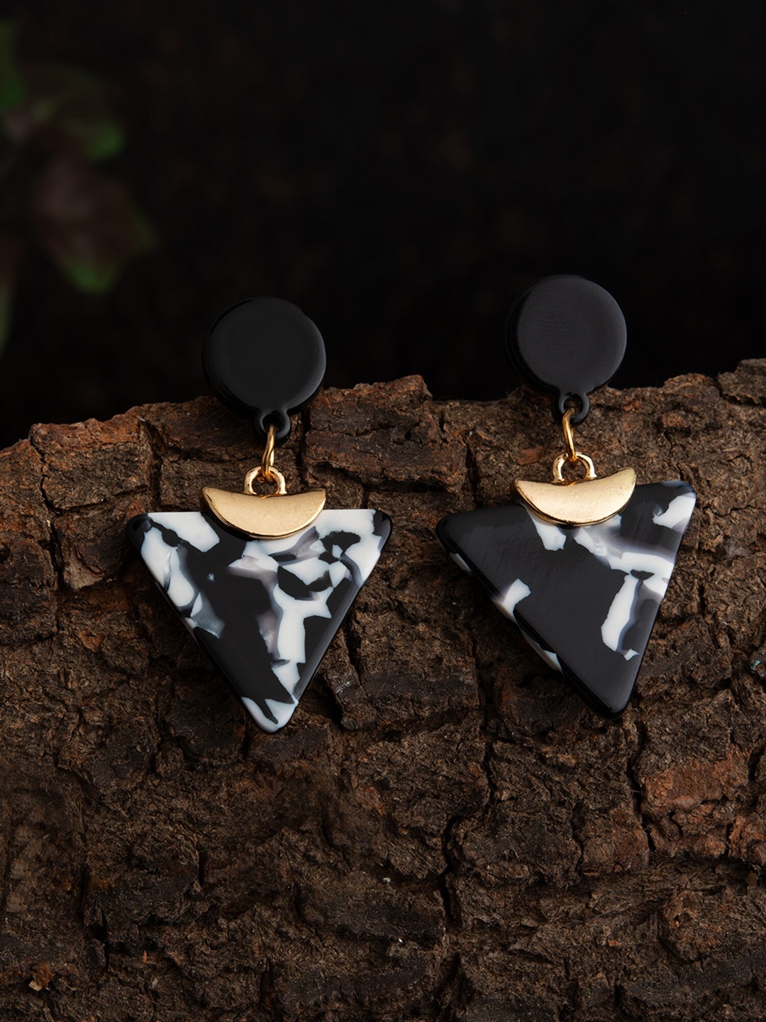 

E2O Black & White Gold-Plated Triangular Drop Earrings
